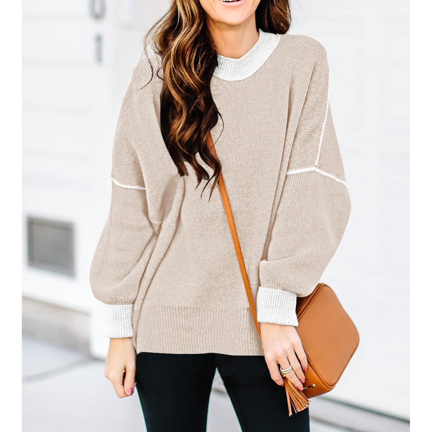 SOMER Womens Oversized Sweaters Fall Fashion Clothes Trendy Batwing Sleeve Colorblock Striped Knit Pullover Tops