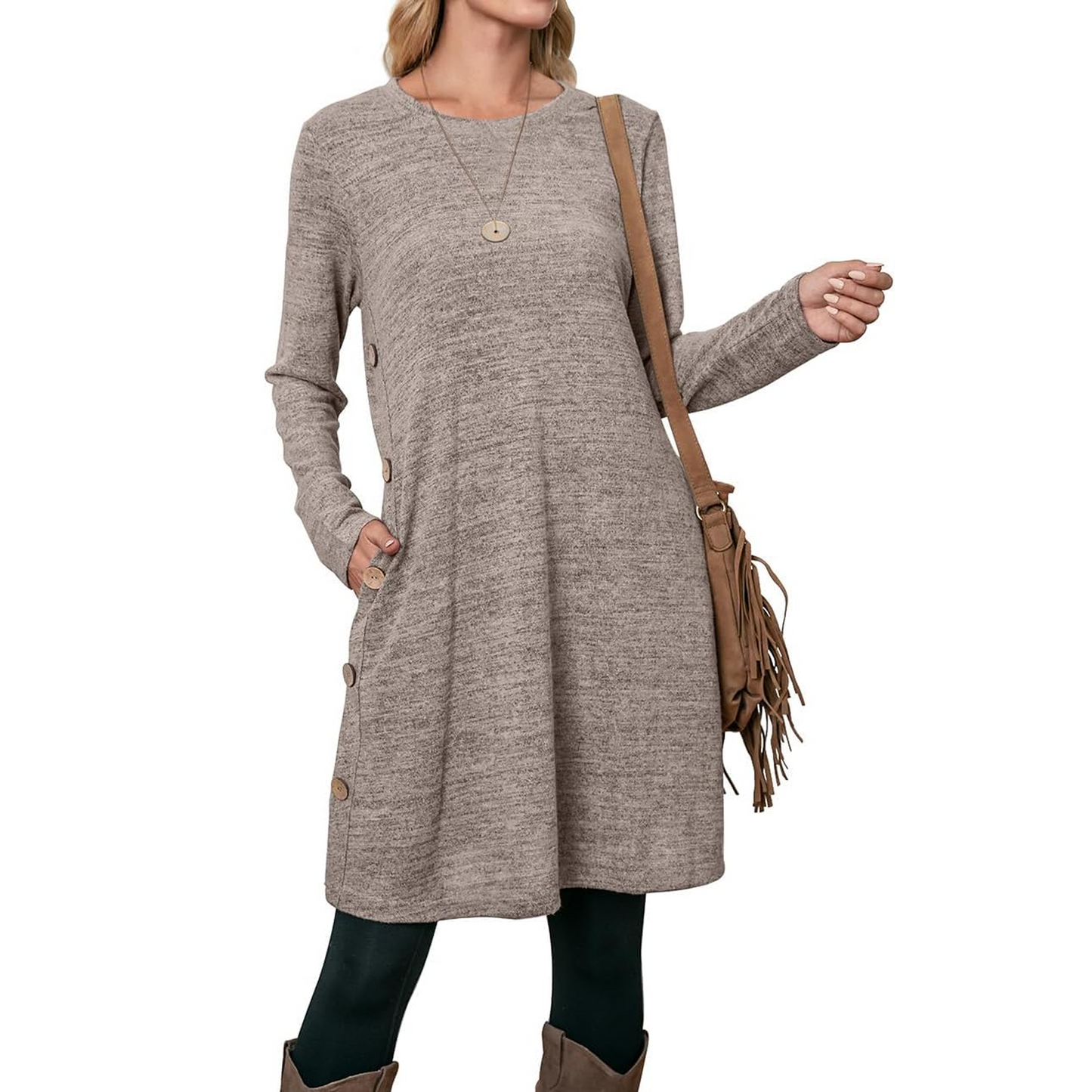 SOMER Womens Dresses Sweater Dress Long Sleeve Dress for Women Round Neck Button Side Causal with Pockets Winter Fall 2025