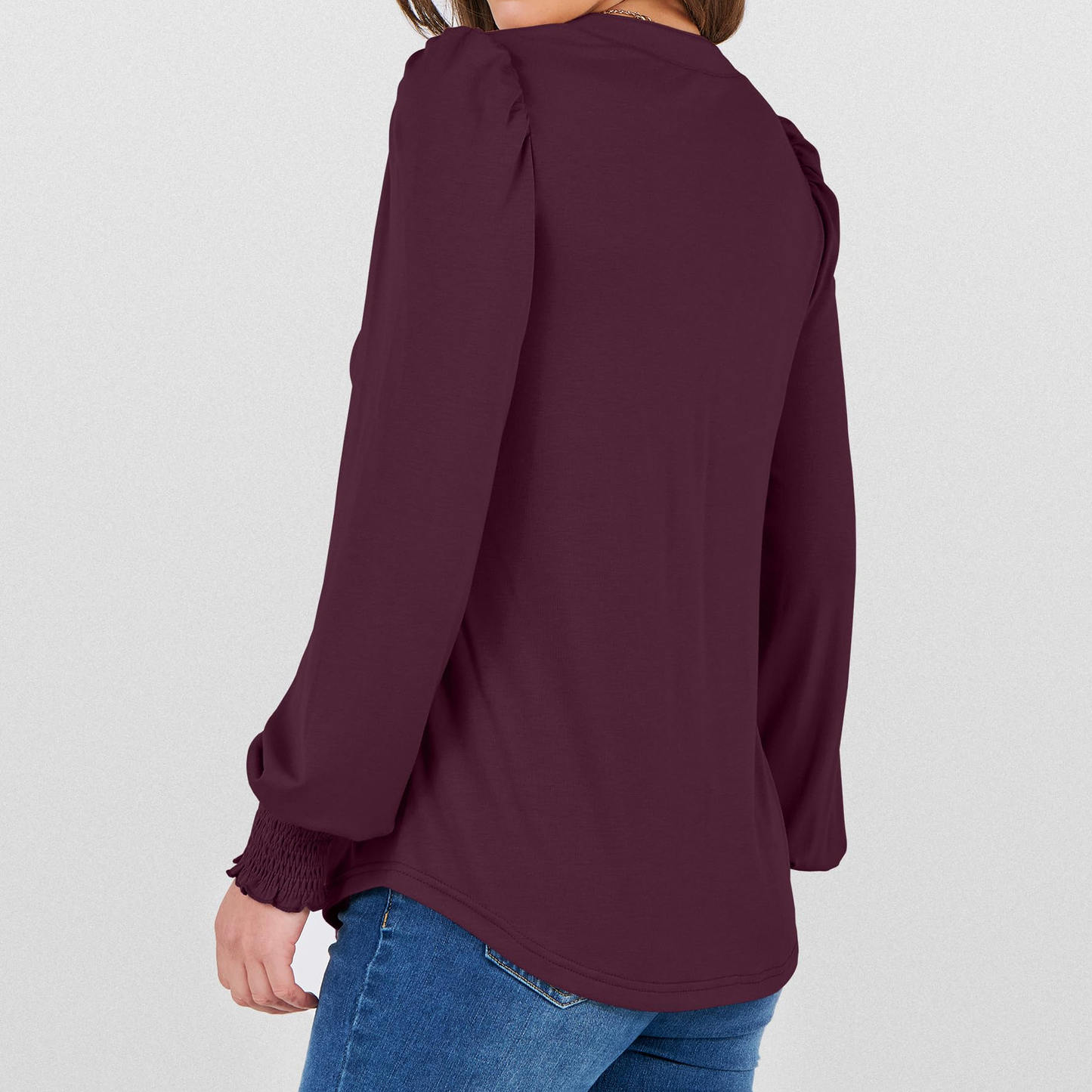 SOMER Womens Tops Fall Long Sleeve Shirts Business Casual V Neck Loose T-Shirts Dressy Work Tops with Smocked Cuffs