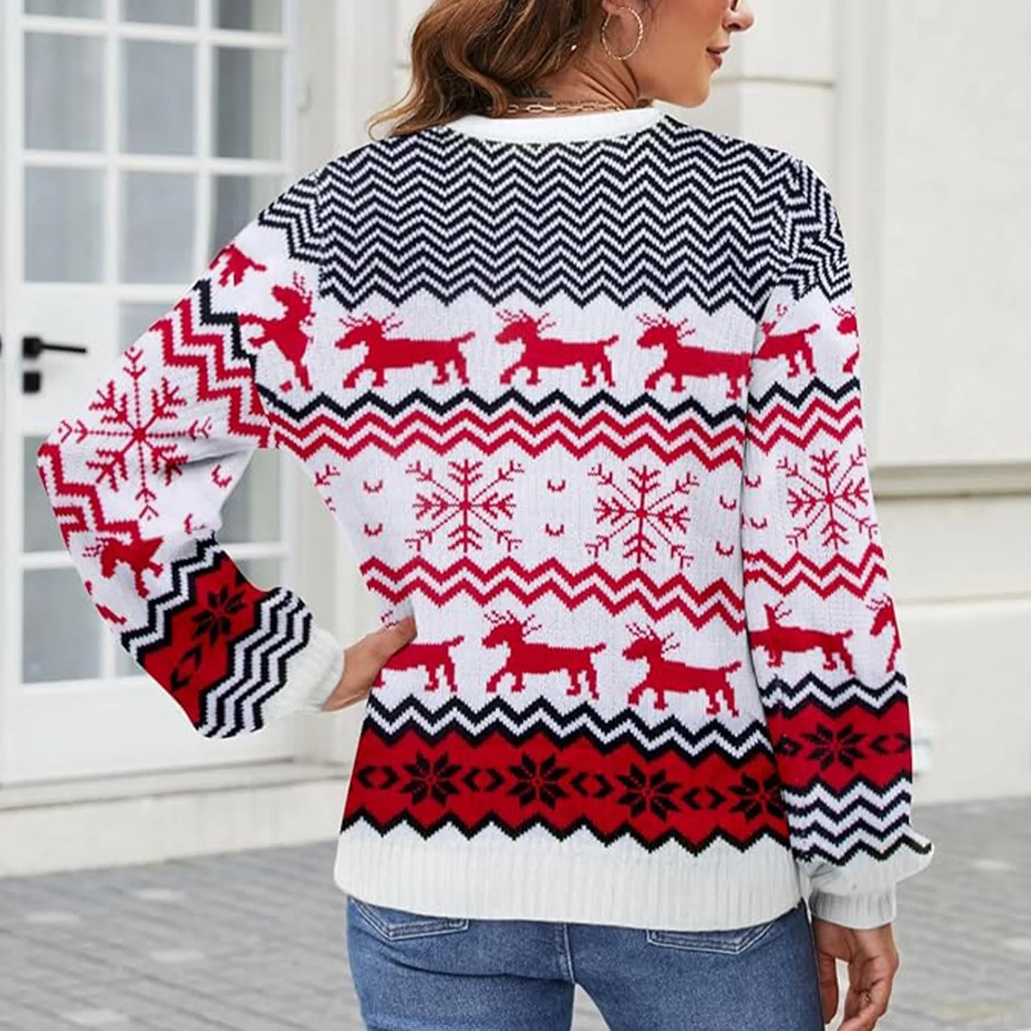 SOMER Women Christmas Sweater Family Couples Warm Thick Casual Knitted Pullover Top Xmas Elk Snowflake Reindeer Sweatshirt for Holiday Party New Year