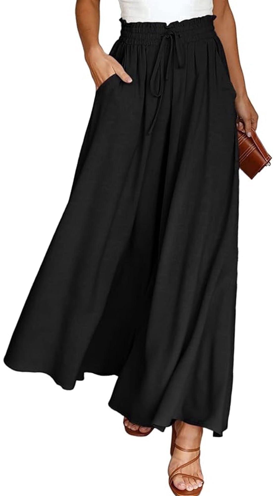 SOMER Pants for Women Flowy Dressy Pant Casual Wide Leg Palazzo Pants Elastic High Waist with Pocket