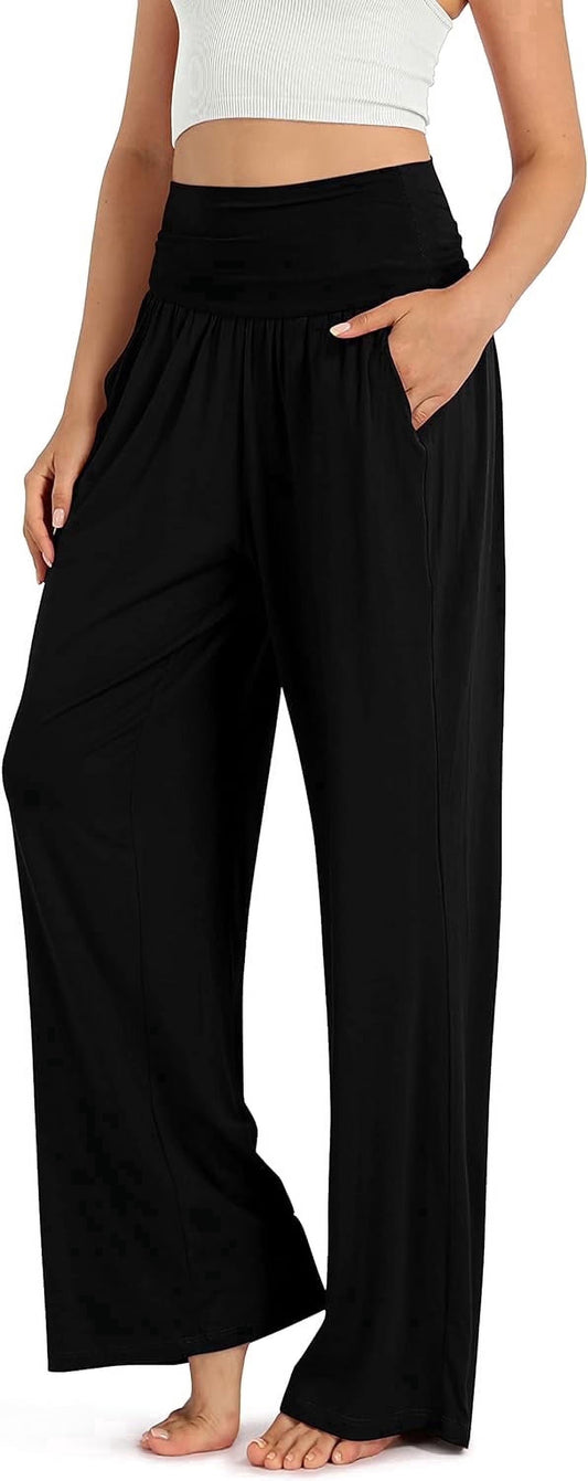 SOMER Wide Leg Pants for Women Cropped Sweatpants Flowy Palazzo Dresses Yoga Pants Athleisure Work Lounge Pants Comfy Casual with Drawstring Pocket Black