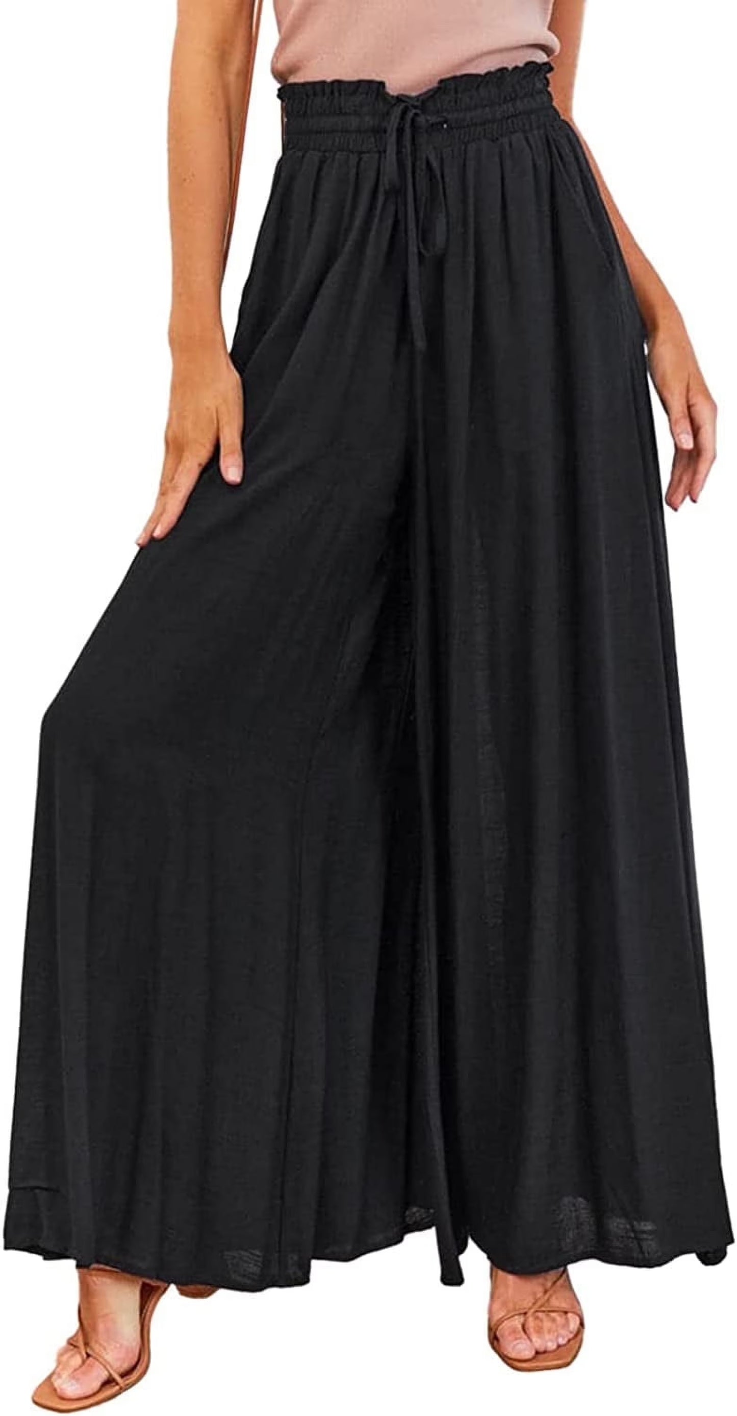 SOMER Pants for Women Flowy Dressy Pant Casual Wide Leg Palazzo Pants Elastic High Waist with Pocket