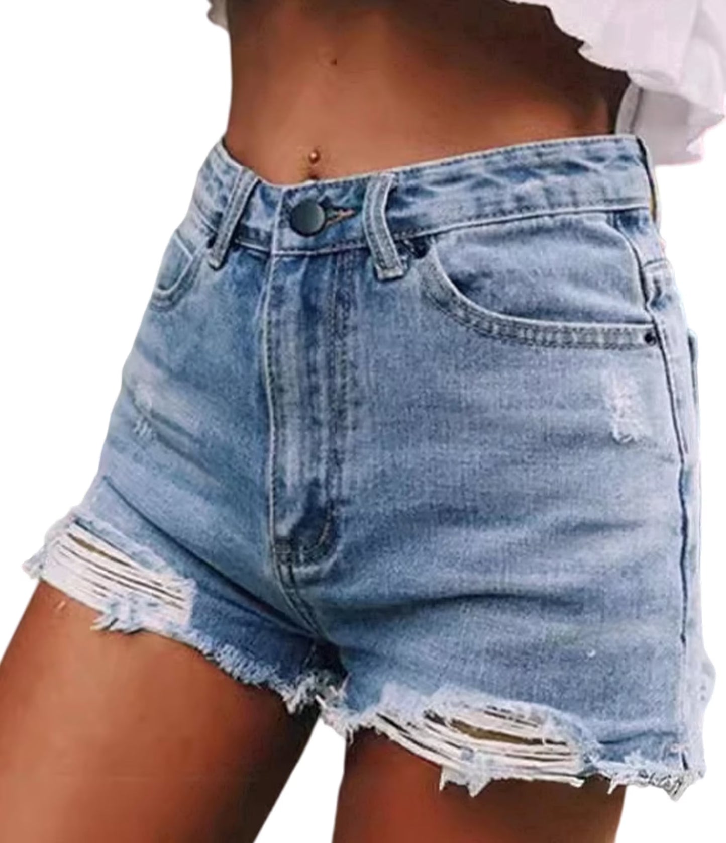 SOMER Womens Jean Shorts Denim Shorts with Pockets Mid Rise Ripped Frayed Hem Casual Trendy Blue Summer