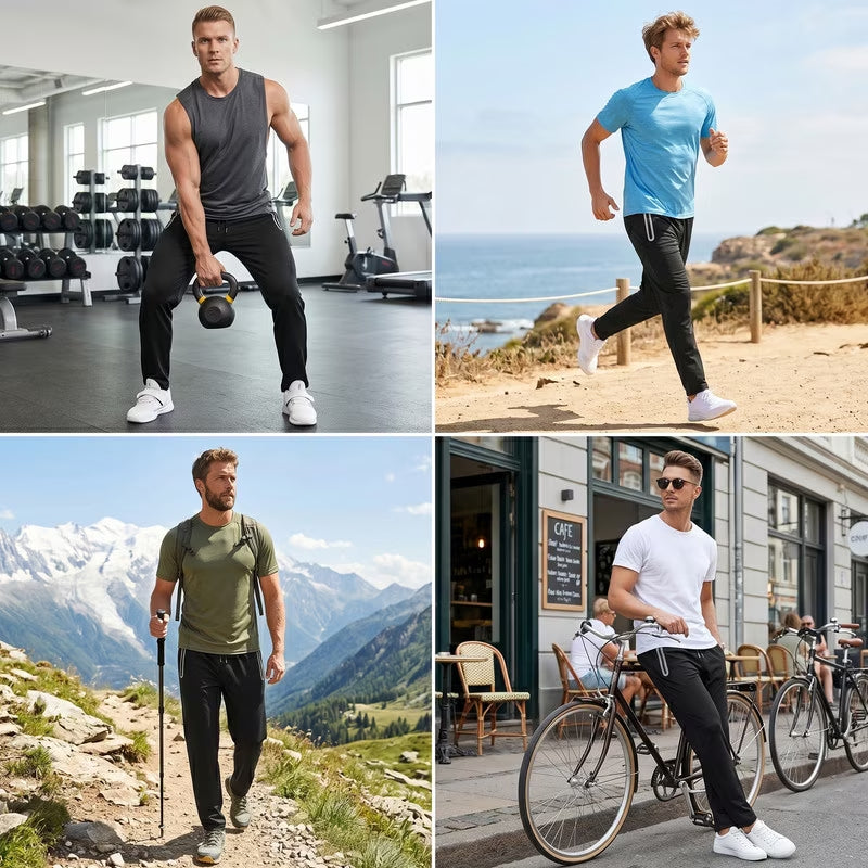 Men's Sweatpants Athletic Pants with Zipper Pockets Lightweight Hiking Exercise Pants Running Workout Sports Jogger Pants
