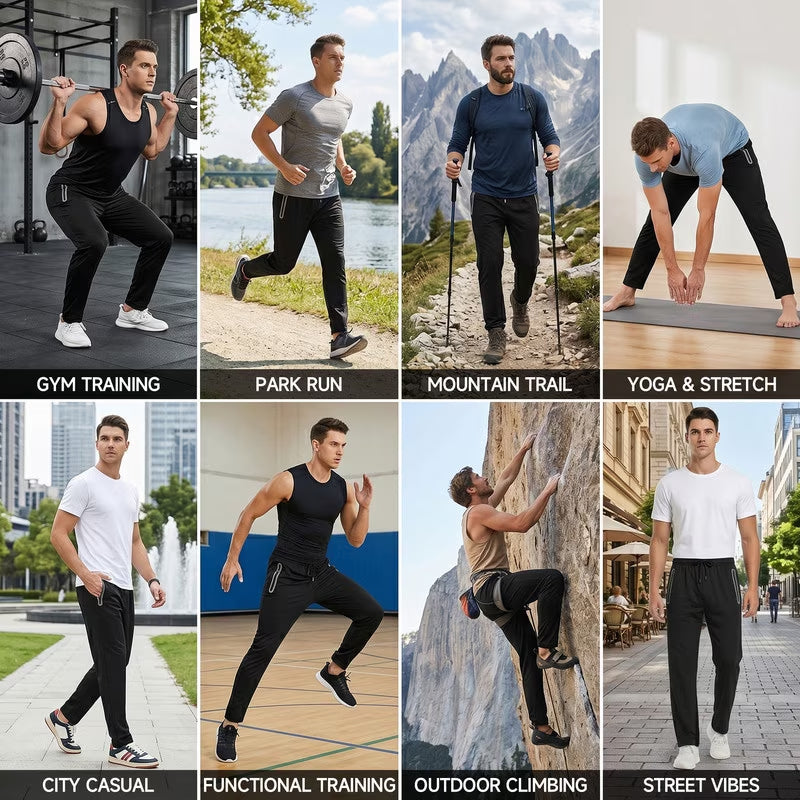 Men's Sweatpants Athletic Pants with Zipper Pockets Lightweight Hiking Exercise Pants Running Workout Sports Jogger Pants