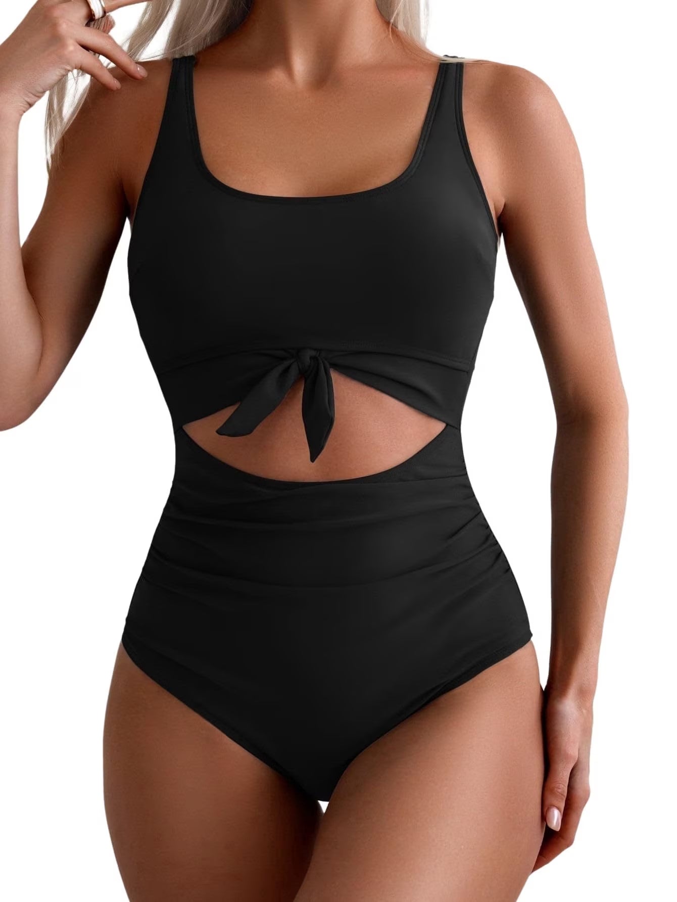 SOMER Women's One Piece Swimsuit Tummy Control Bathing Suits Cutout High Waisted Wrap Tie Back 1 Piece Swimwear