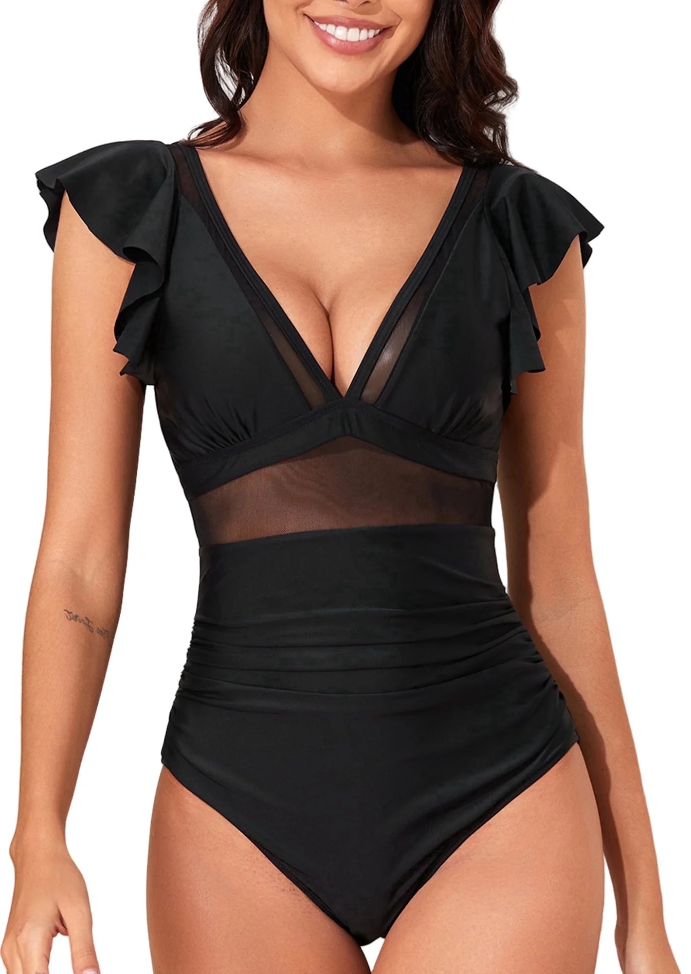 SOMER Women's One Piece Swimsuit Tummy Control Bathing Suits V Neck Slimming Adjustable Thin Strap Swimwear