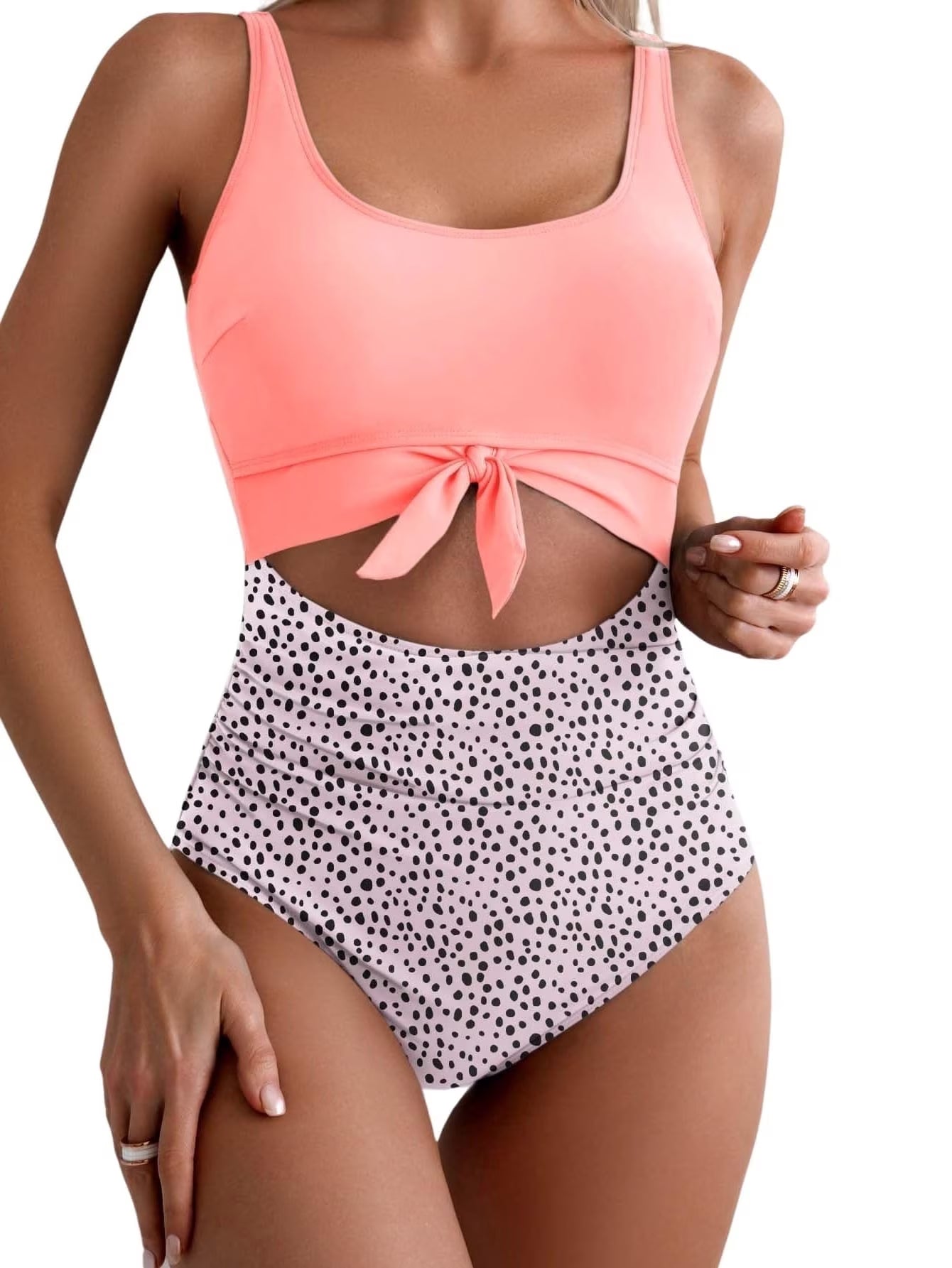 SOMER Women's One Piece Swimsuit Tummy Control Bathing Suits Cutout High Waisted Wrap Tie Back 1 Piece Swimwear