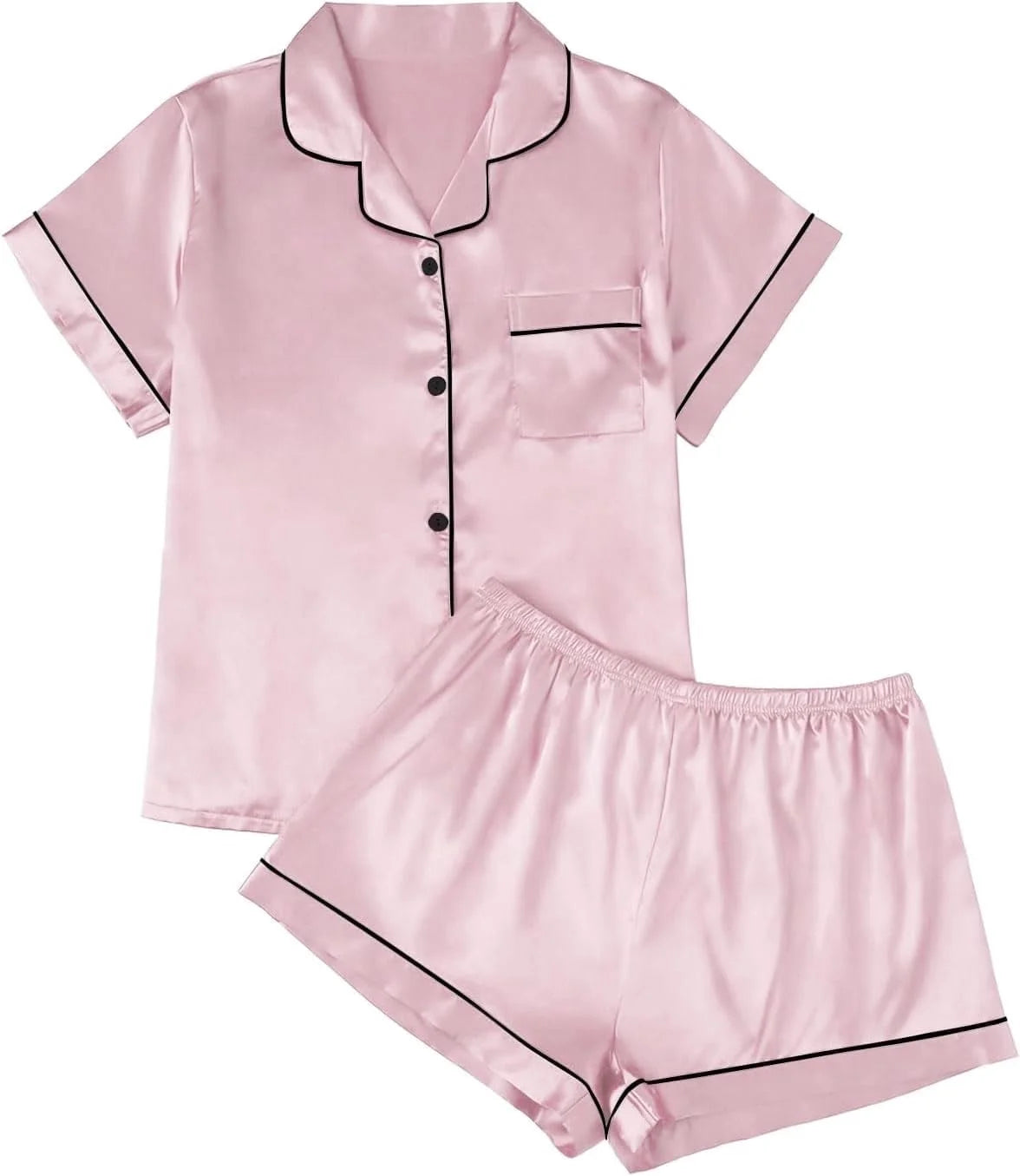 SOMER Silk Stain Pajamas for Women Set Short Sleeve Shirt with Shorts 2 Piece Pjs Sets Soft Silk Sleepwear Nightwear Button-Down Loungewear