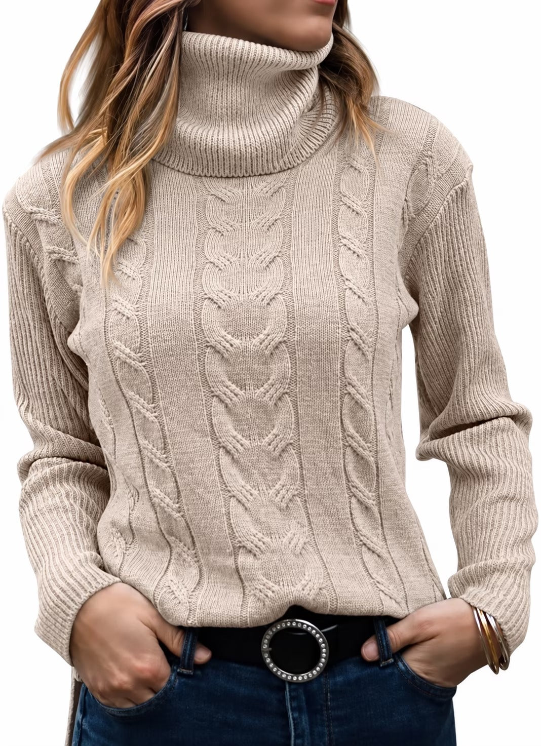 SOMER Sweaters for Women Casual Turtleneck Long Sleeve Loose Knit Pullover Sweater Fall Winter Clothes