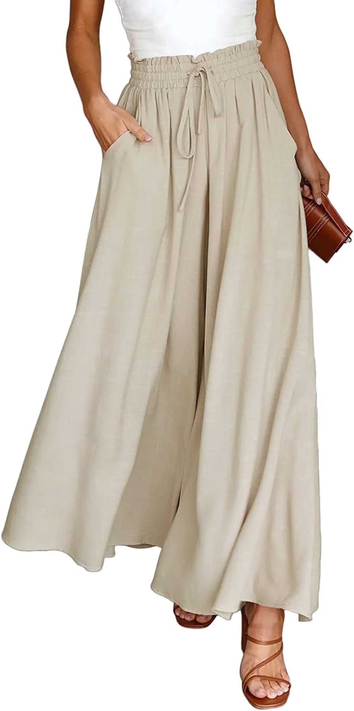 SOMER Pants for Women Flowy Dressy Pant Casual Wide Leg Palazzo Pants Elastic High Waist with Pocket
