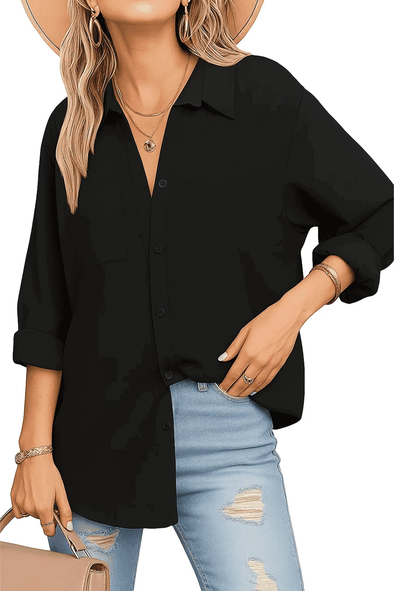 SOMER Women's White Button Down Shirts for Women Long Sleeve Dress Shirts Wrinkle Free Collared Work Office Solid Blouses Tops