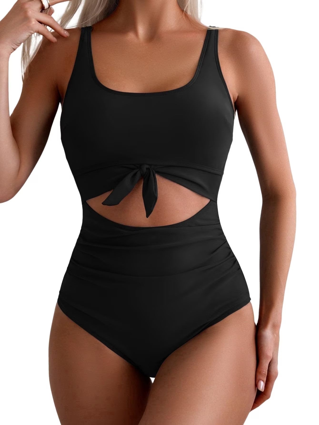 SOMER Women’s One Piece Swimsuit Tummy Control Cutout Tie Knot Swimwear High Waisted Bathing Suit
