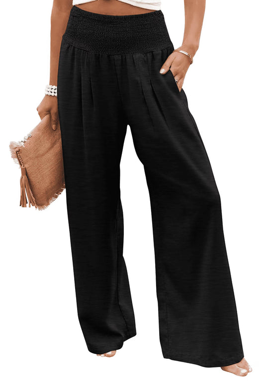 SOMER Women’s Wide Leg Palazzo Pants High Waisted Elastic Waist Casual Lounge Pants Trousers with Pockets