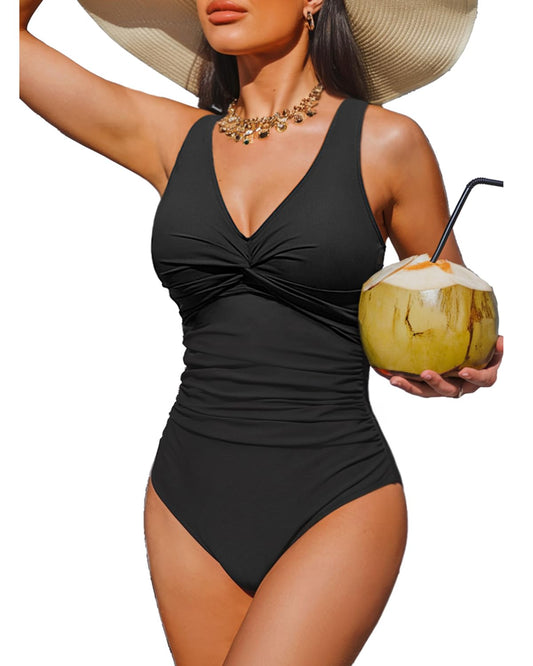 SOMER Women Tummy Control One Piece Swimsuit - Push Up Bathing Suit Full Coverage Slimming Swimwear