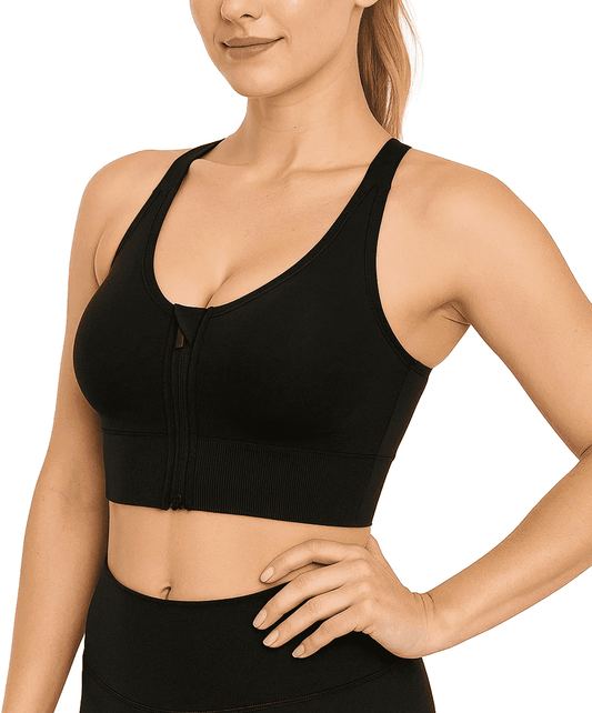 SOMER Women's Sports Bras Zip Front High Support Wireless Padded Strappy Athletic Yoga Workout Bra
