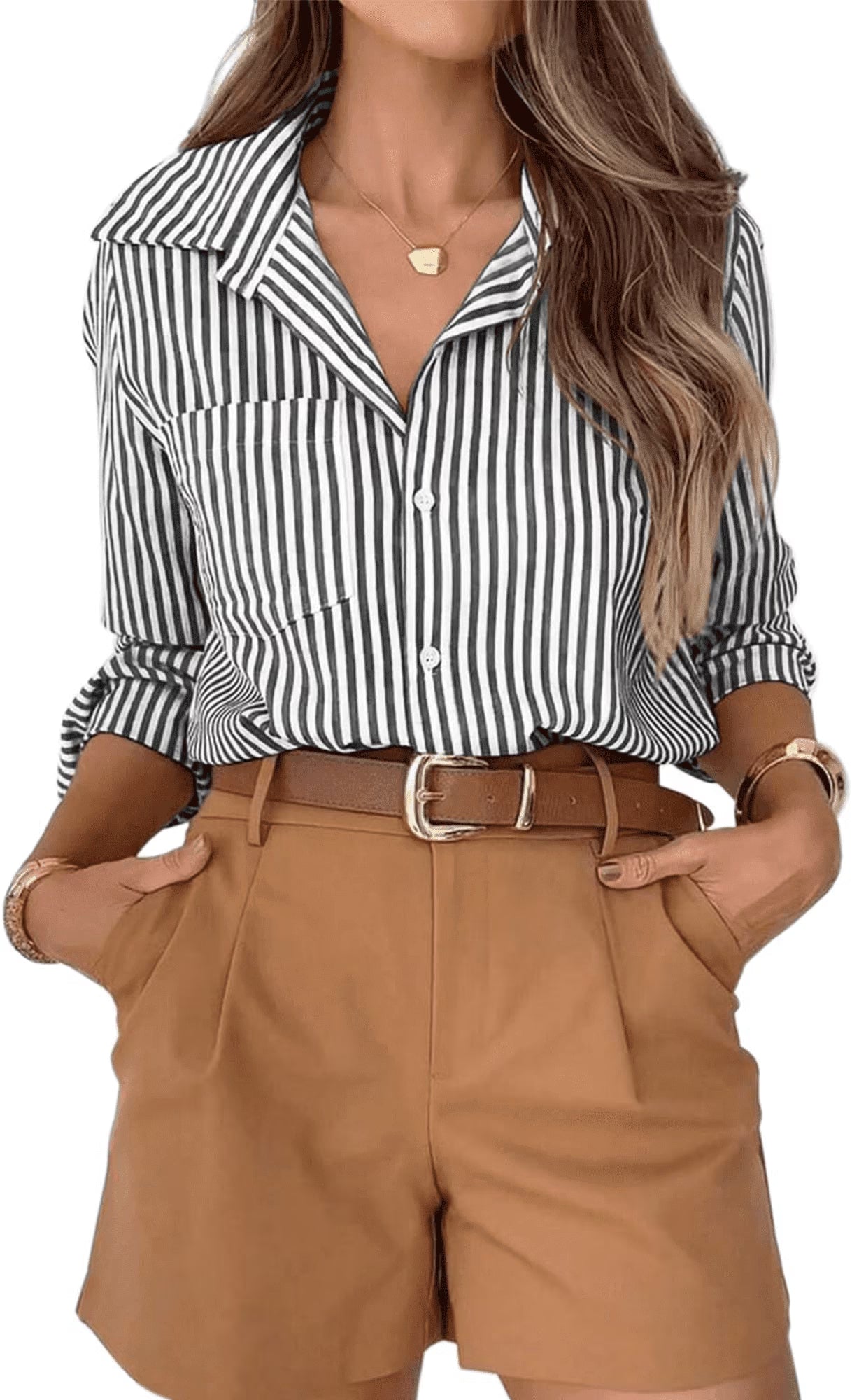 SOMER Striped Button Down Shirts for Women Dress Shirts Long Sleeve Shirts Casual Collared Office Work Shirt with Pocket