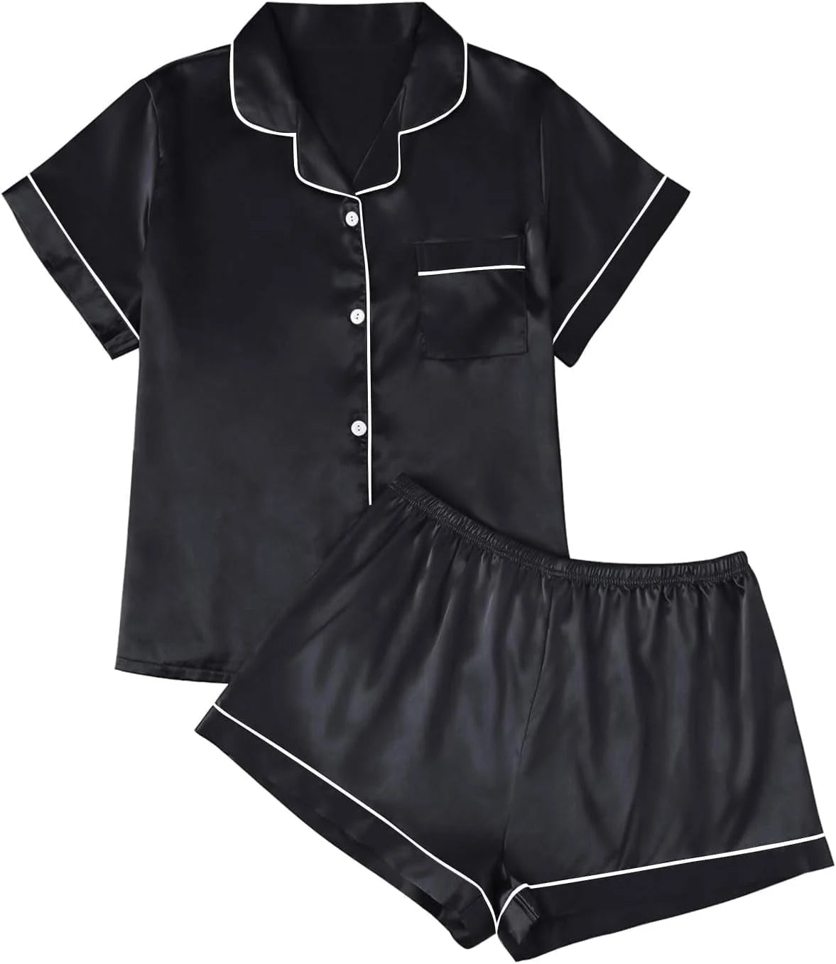 SOMER Silk Stain Pajamas for Women Set Short Sleeve Shirt with Shorts 2 Piece Pjs Sets Soft Silk Sleepwear Nightwear Button-Down Loungewear