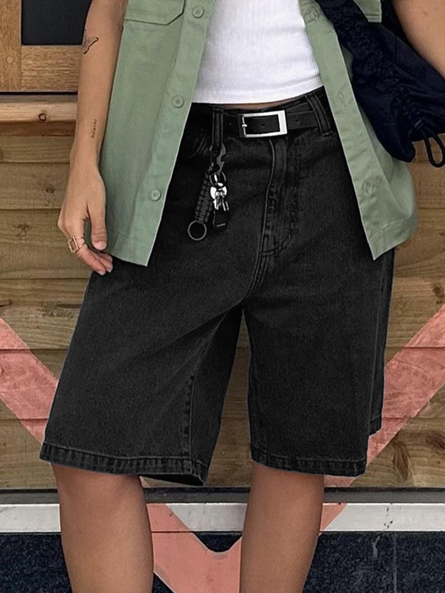 SOMER Women's Jean Shorts Y2K Mid-Low Waist Baggy Jorts Denim Shorts Jean Shorts Summer Streetwear