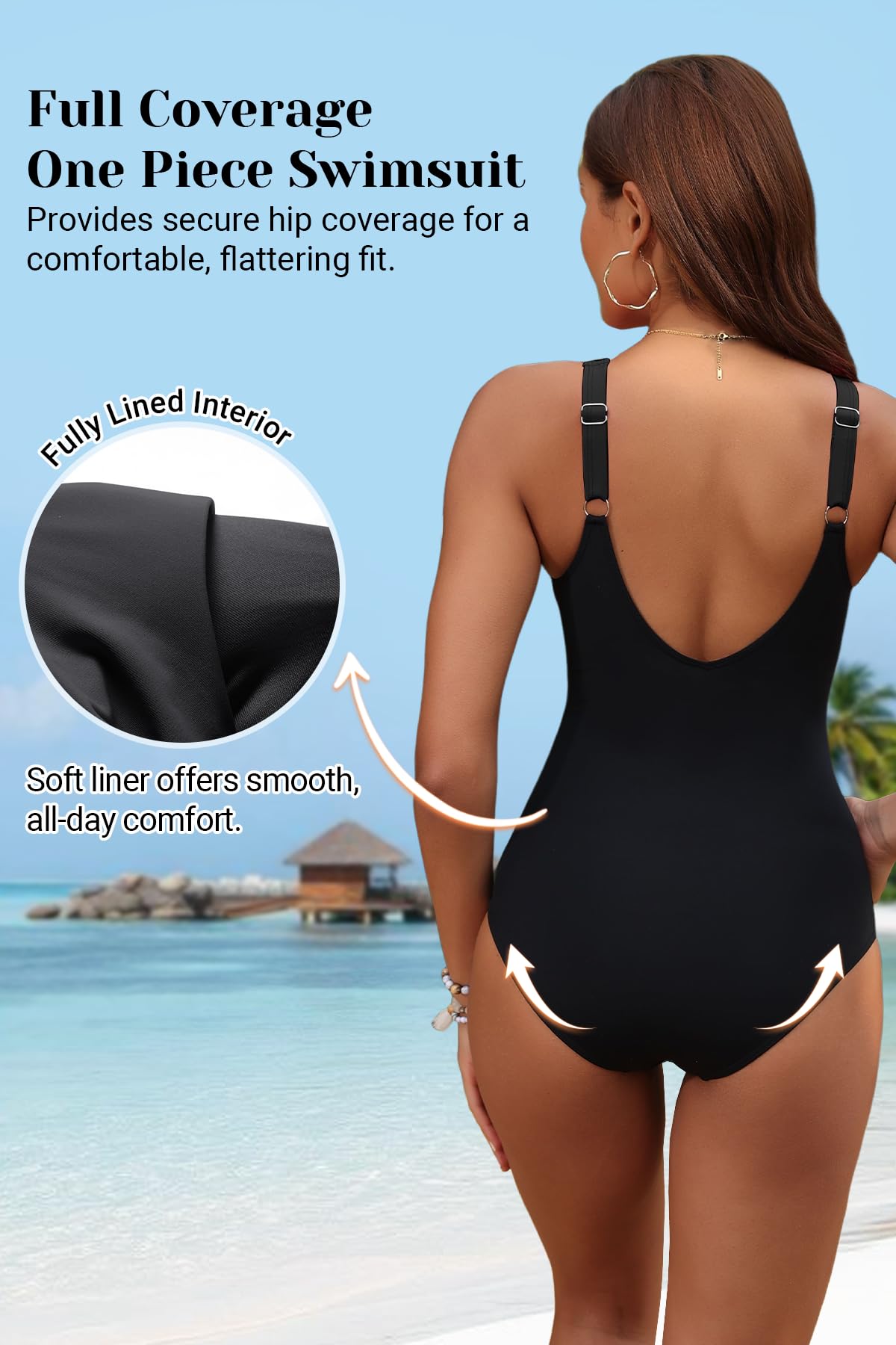 SOMER Women Tummy Control One Piece Swimsuit - Push Up Bathing Suit Full Coverage Slimming Swimwear