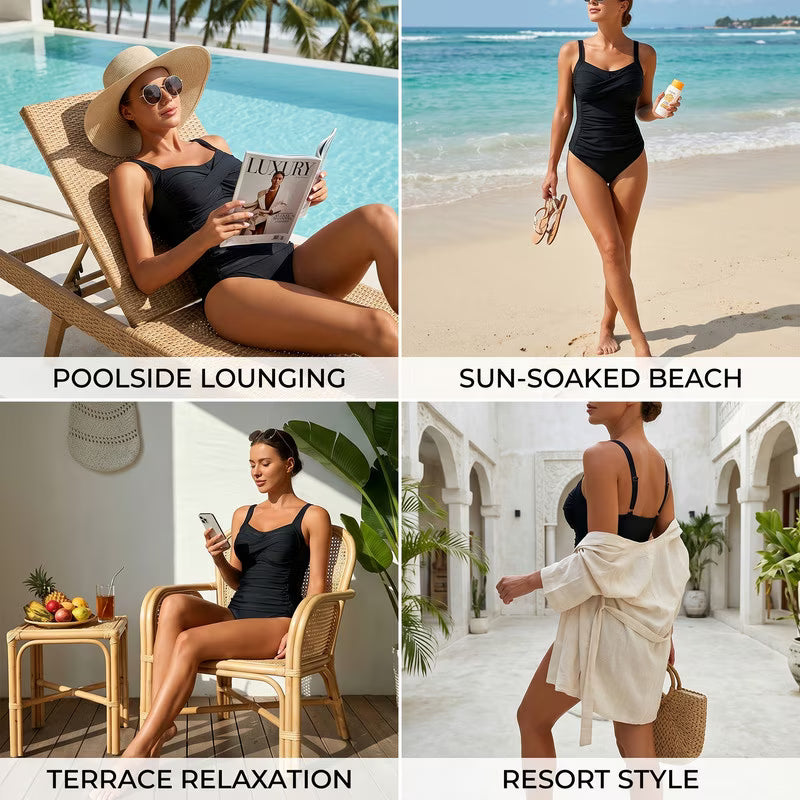 SOMER Women's Tankini Swimsuit 2 Piece Set Bathing Suits Tummy Control High Waisted Ruched Bikini Swimwear