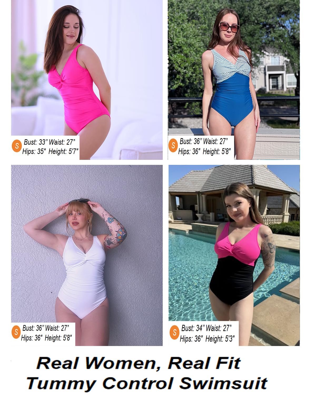 SOMER Women Tummy Control One Piece Swimsuit - Push Up Bathing Suit Full Coverage Slimming Swimwear