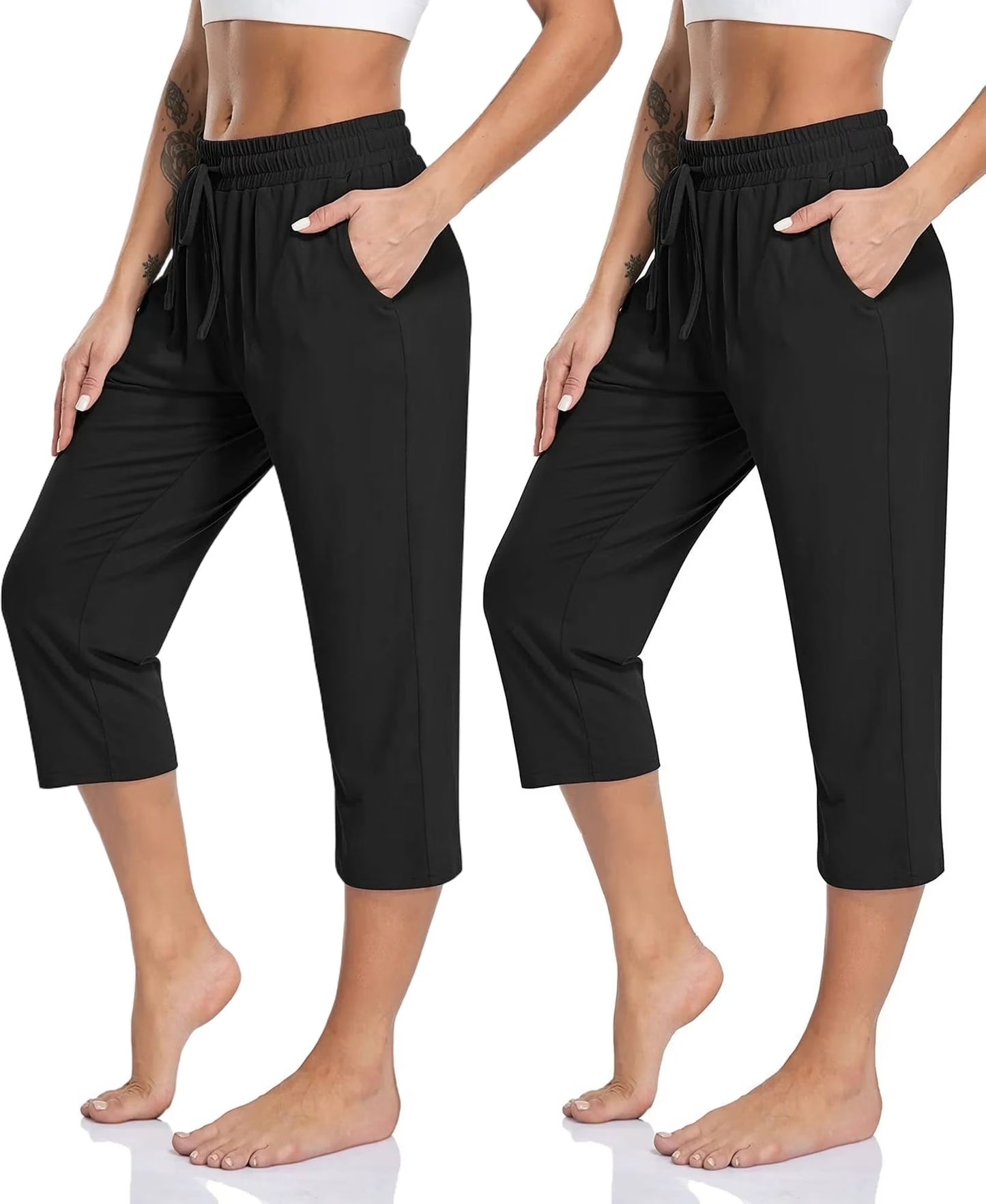 SOMER Yoga Pants with Pockets for Women Capri Flared Pants High Waist Drawstring Workout Pants Casual Work Pants Flare Leggings for Summer