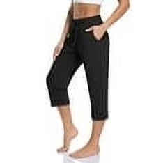 SOMER 2-Pack Yoga Pants with Pockets for Women Capri Flared Pants High Waist Drawstring Workout Pants Casual Work Pants Flare Leggings for Summer