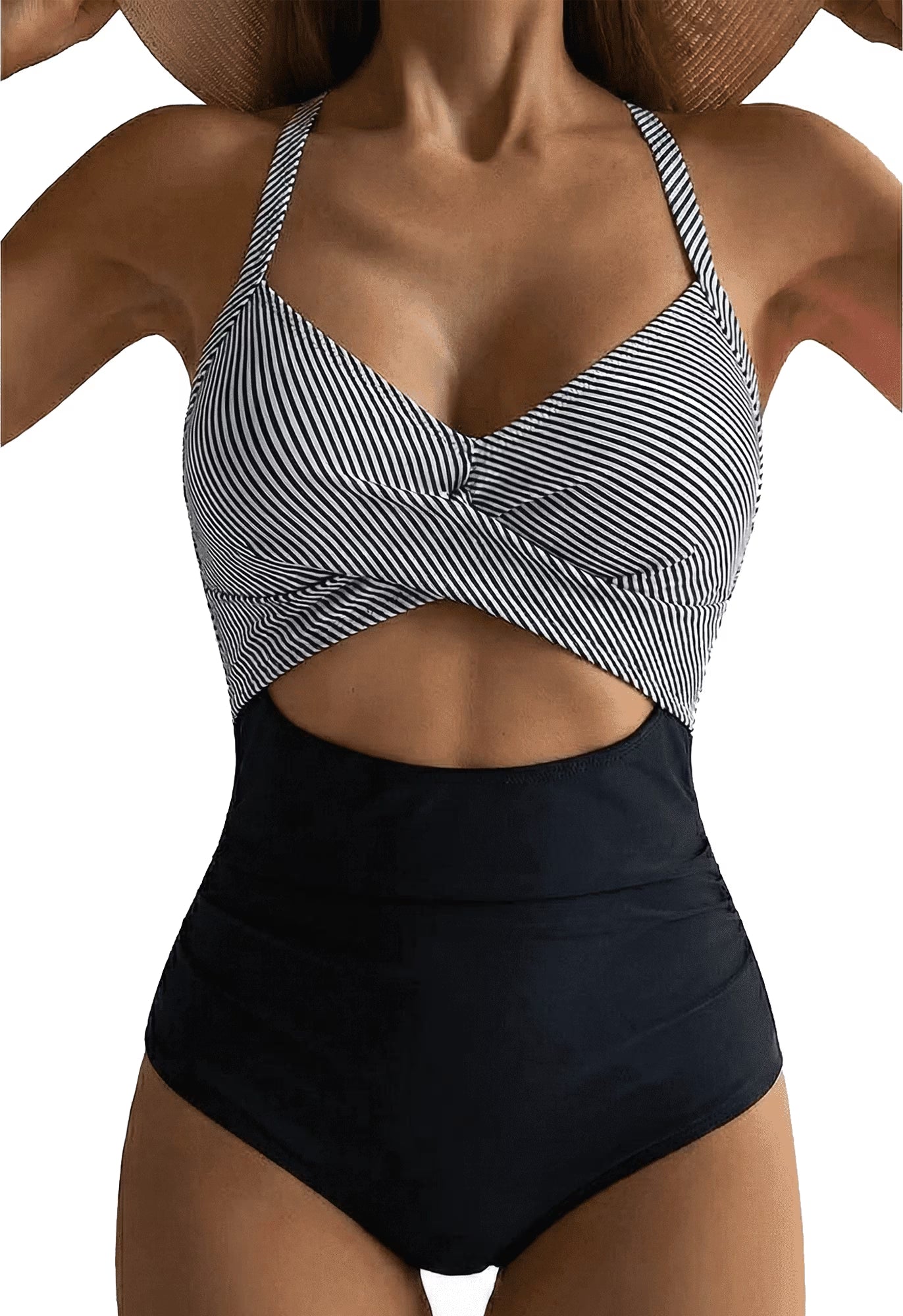 SOMER Women's One Piece Swimsuits Tummy Control Cutout High Waisted Bathing Suit Wrap Tie Back 1 Piece Swimsuit
