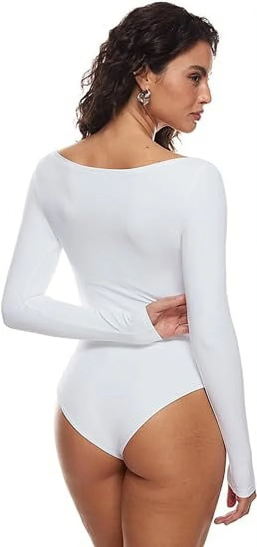 SOMER Body Suit Tummy Control Deep V Neck Long Sleeve Tops Black Bodysuit for Women Clothing