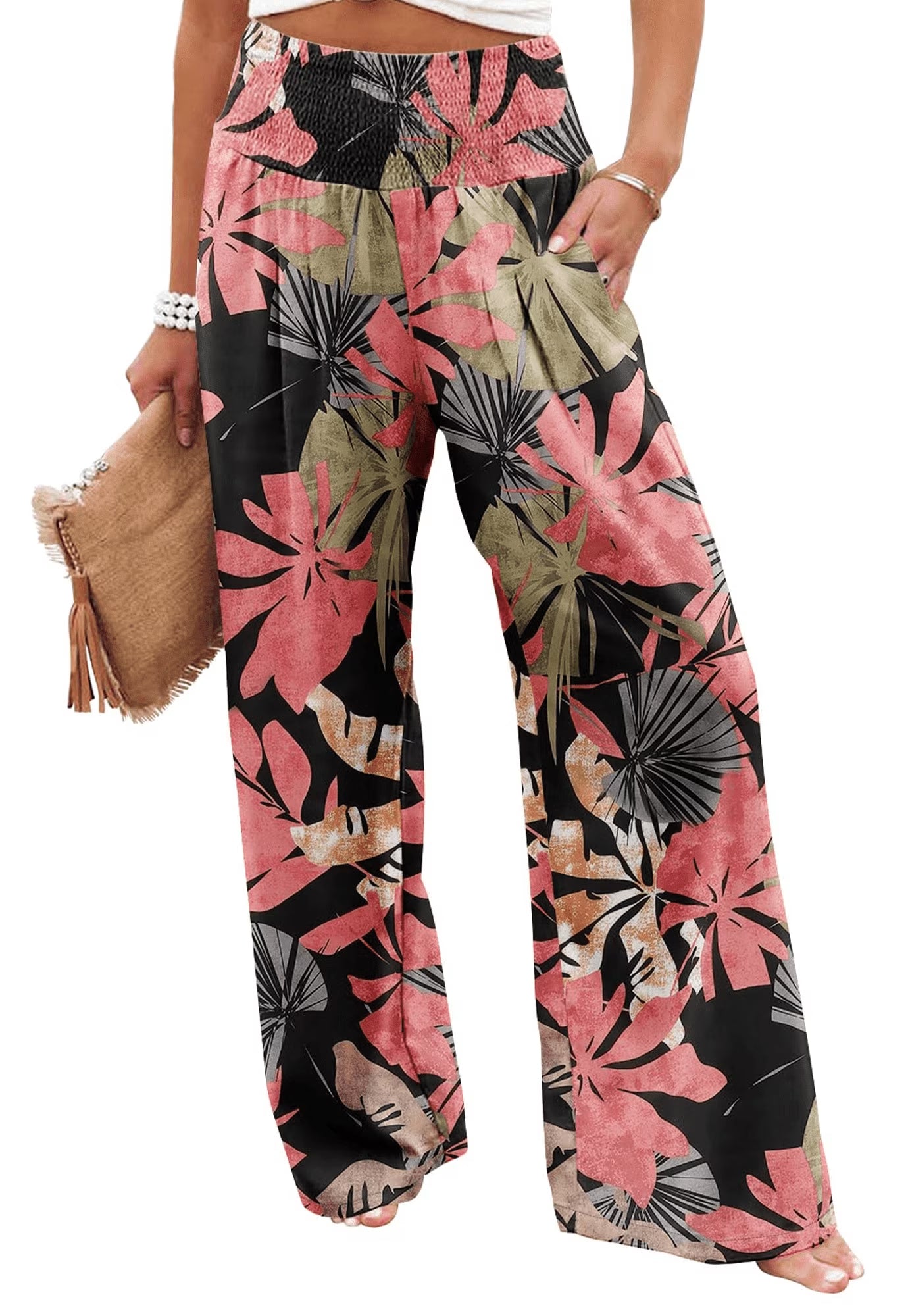 SOMER Women’s Wide Leg Palazzo Pants High Waisted Elastic Waist Casual Lounge Pants Trousers with Pockets
