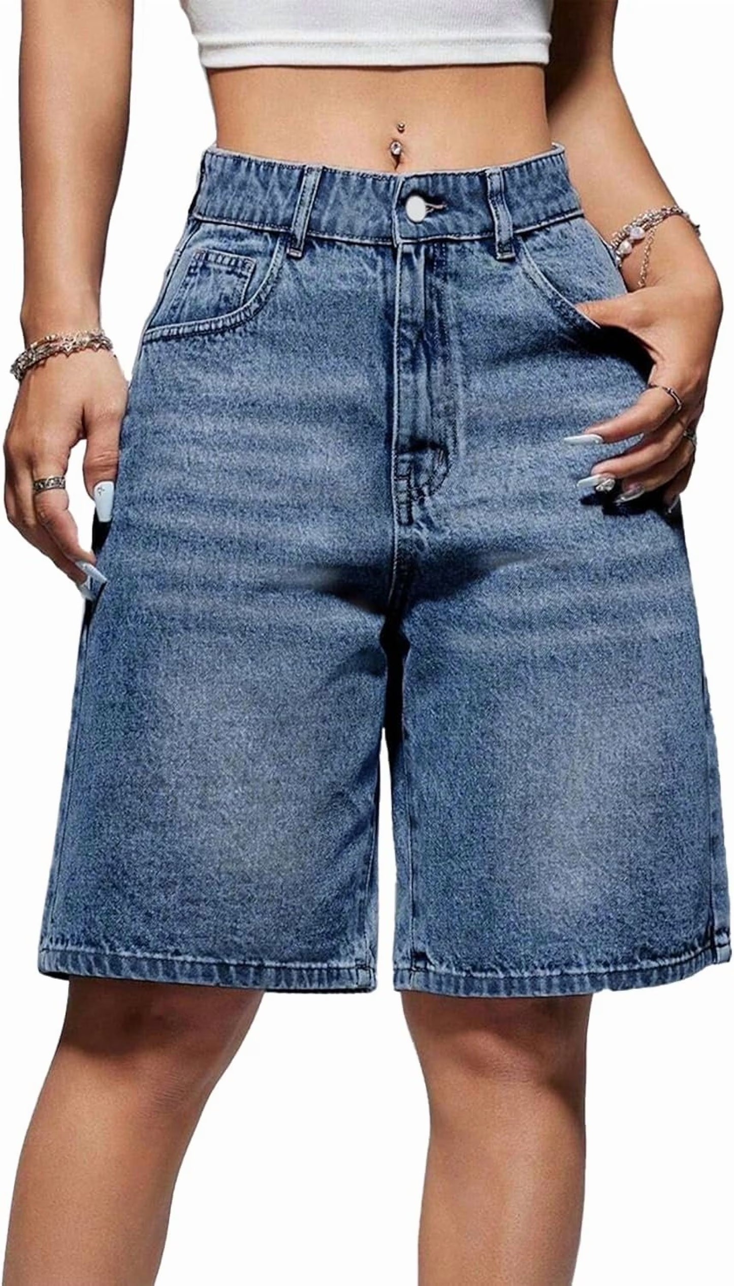 SOMER Women's Jean Shorts Y2K Mid-Low Waist Baggy Jorts Denim Shorts Jean Shorts Summer Streetwear