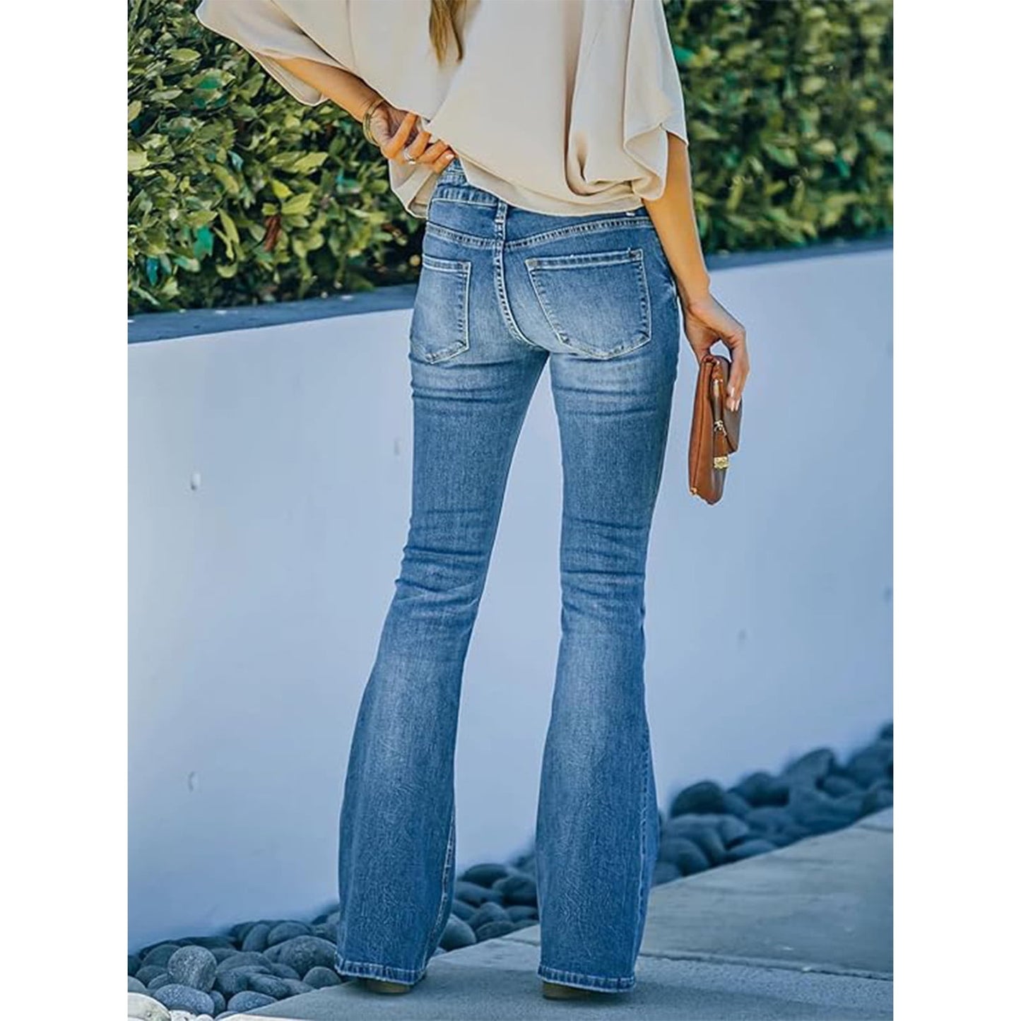 SOMER Womens Jeans Flare Bell Bottom High Waist Bootcut Button Fly Slim Vintage Trousers Denim Pants