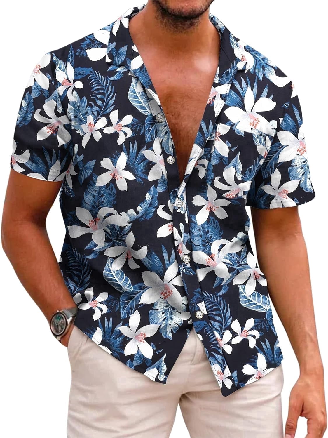 SOMER Men's Hawaiian Shirts Short Sleeve Button Down Beach Shirt Casual Floral Dress Summer Shirt