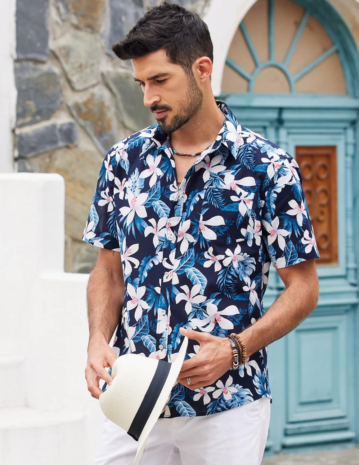 SOMER Men's Hawaiian Shirts Short Sleeve Button Down Beach Shirt Casual Floral Dress Summer Shirt