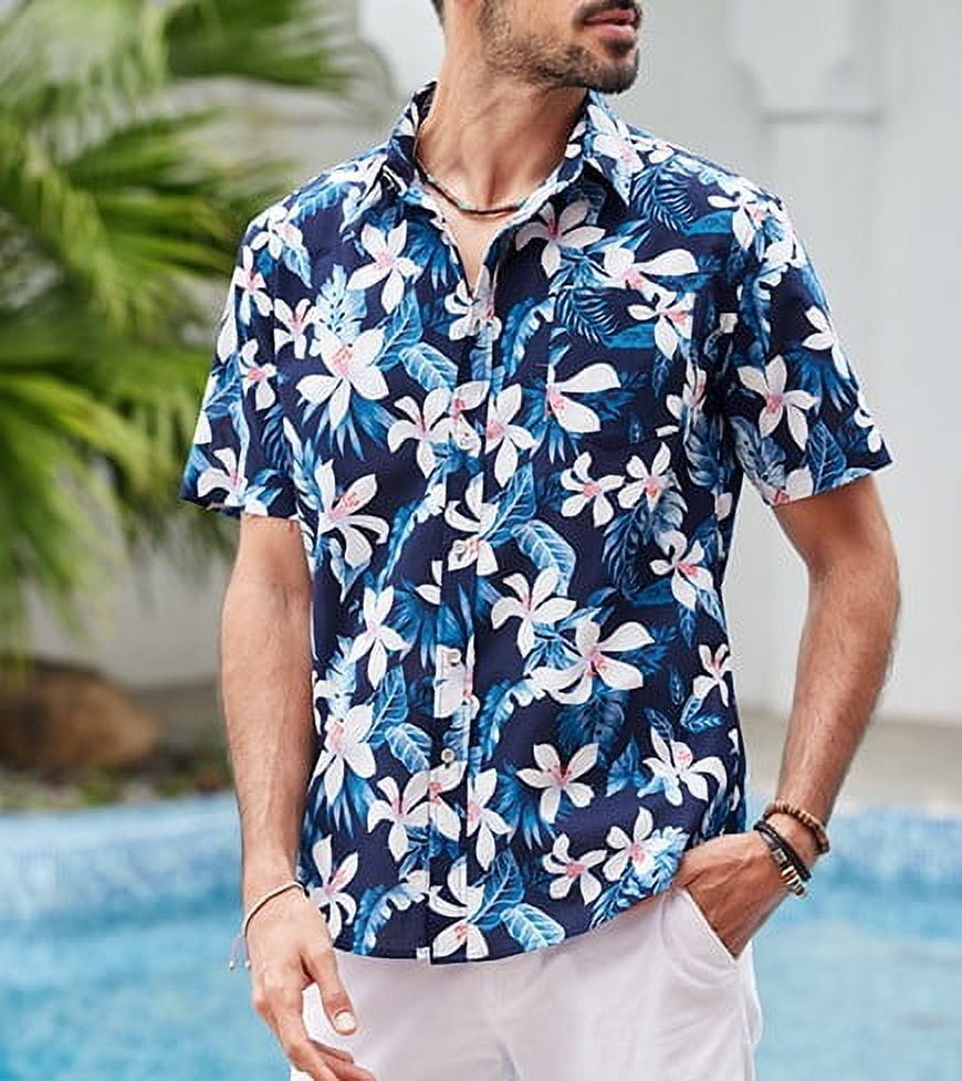 SOMER Men's Hawaiian Shirts Short Sleeve Button Down Beach Shirt Casual Floral Dress Summer Shirt