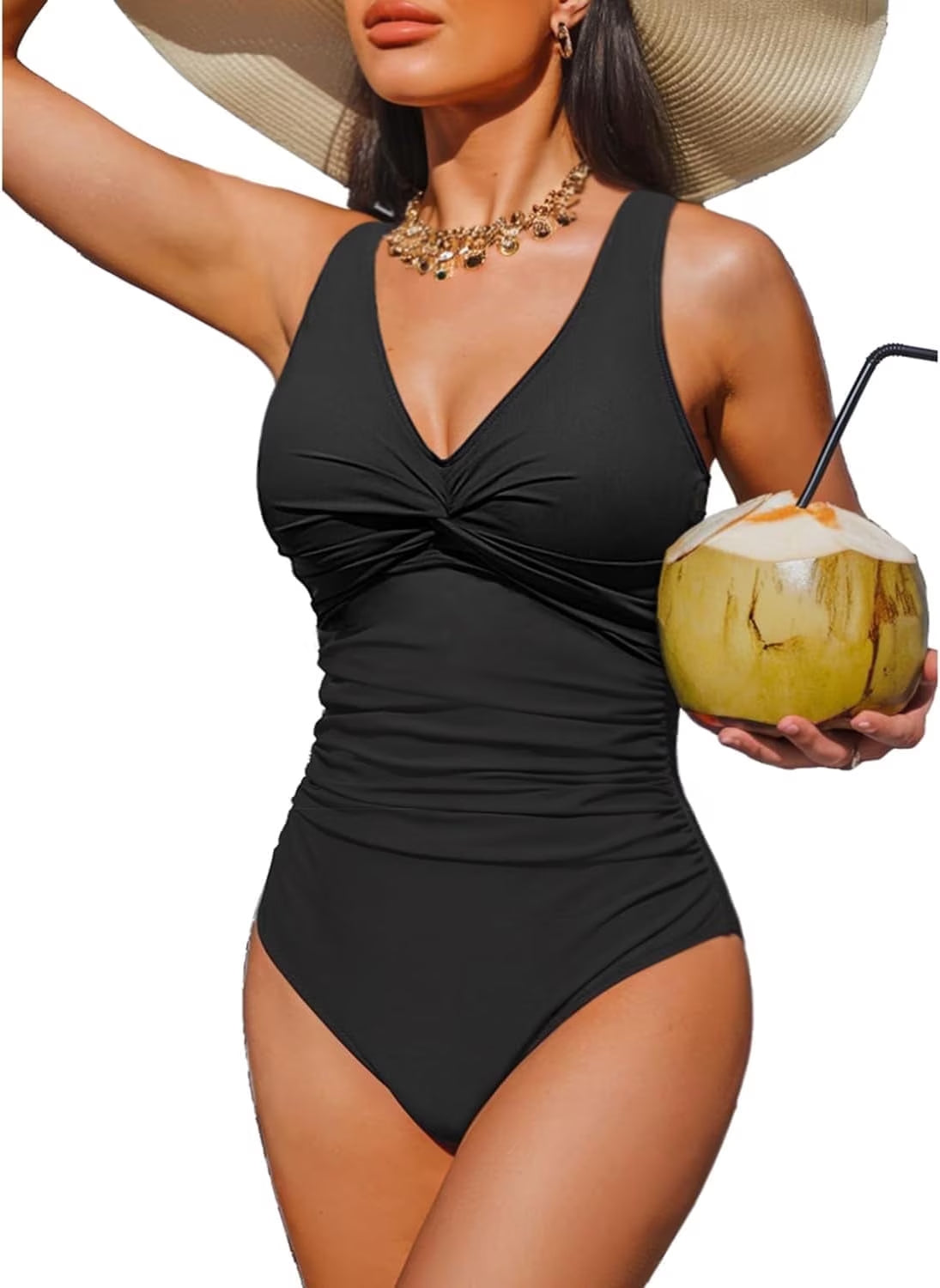 SOMER Women's One Piece Swimsuit Tummy Control Bathing Suits Ruffle Sleeves Slimming Swimwear