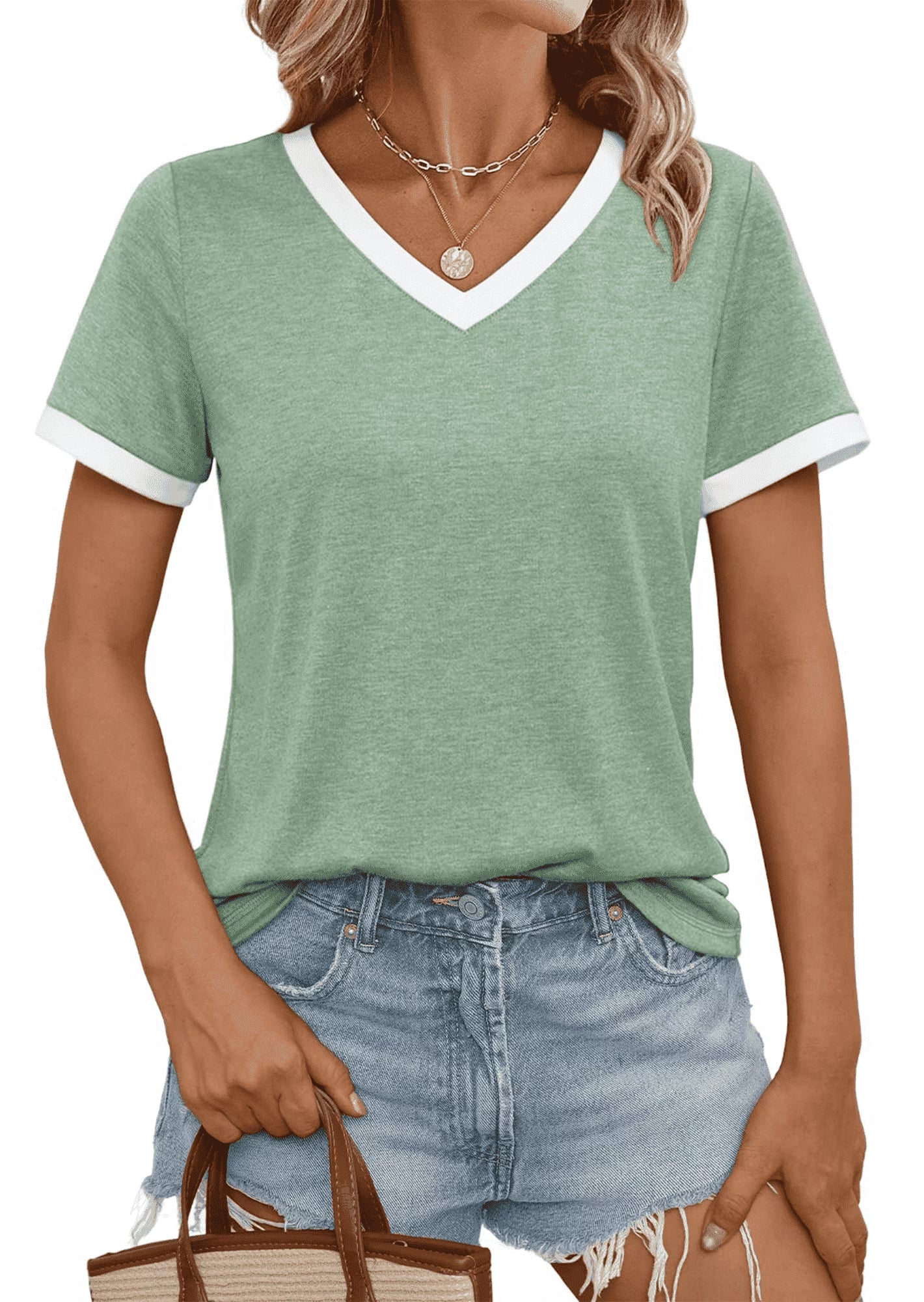 SOMER Women Tops Short Sleeve T-Shirts Summer Tops Soft Tunic V Neck Basic Blouses for Women Workout Spring Fashion 2026 Black
