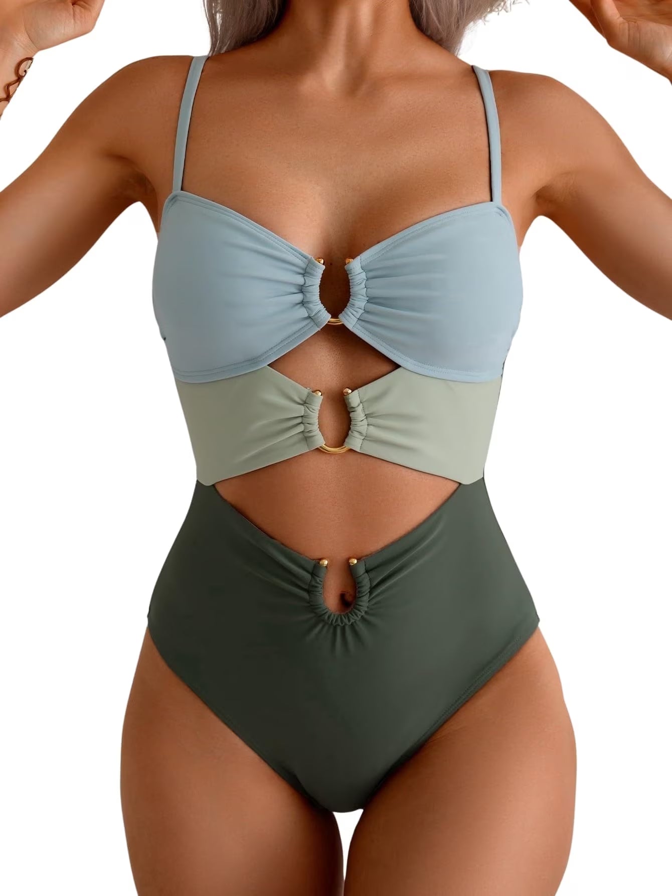 SOMER One Piece Swimsuit for Women Tummy Control Ring Linked Monokini Bathing Suit Cutout Swim Suit