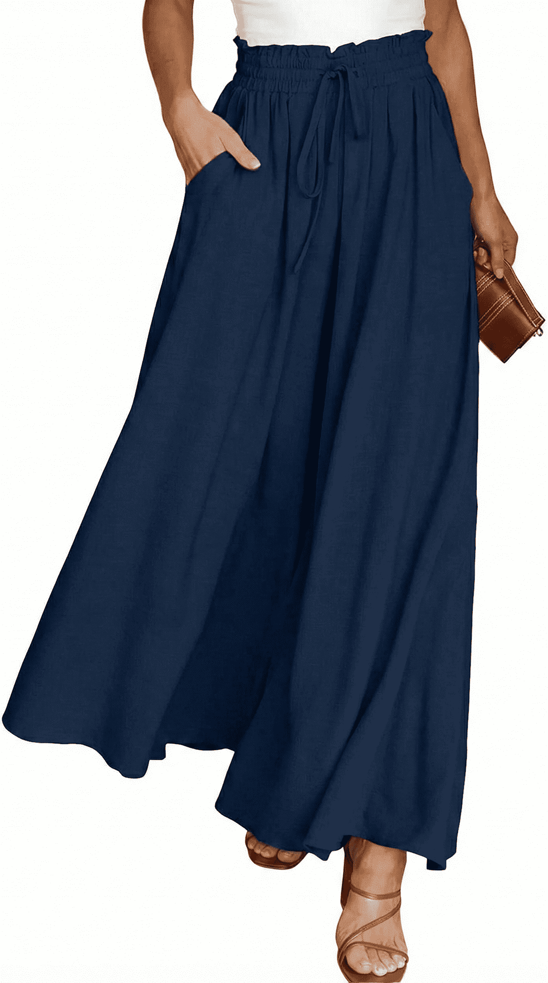 SOMER Pants for Women Flowy Dressy Pant Casual Wide Leg Palazzo Pants Elastic High Waist with Pocket