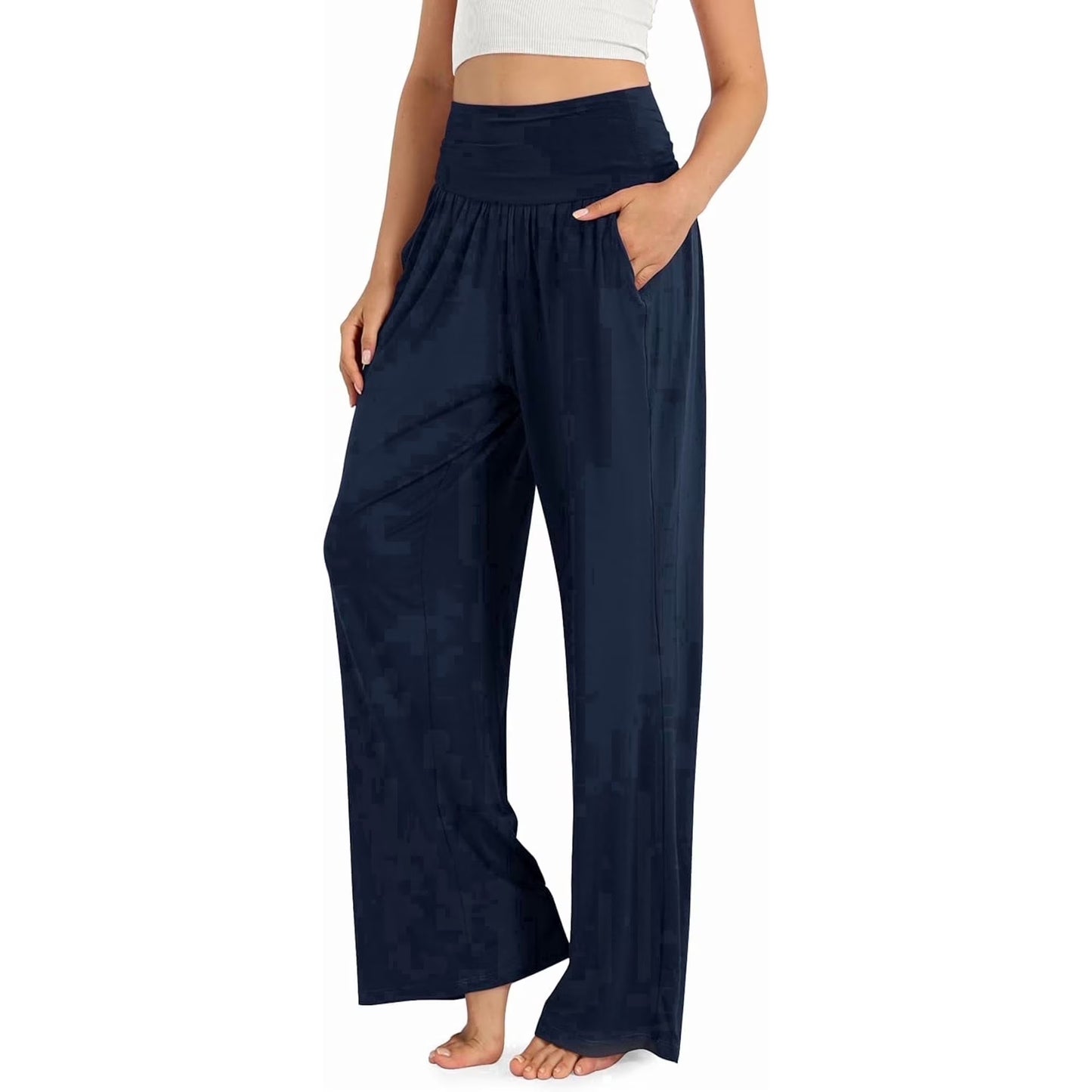 SOMER Wide Leg Pants for Women Cropped Sweatpants Flowy Palazzo Dresses Yoga Pants Athleisure Work Lounge Pants Comfy Casual with Drawstring Pocket Black