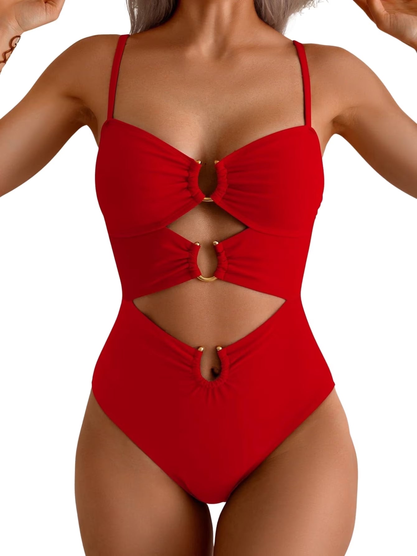 SOMER One Piece Swimsuit for Women Tummy Control Ring Linked Monokini Bathing Suit Cutout Swim Suit