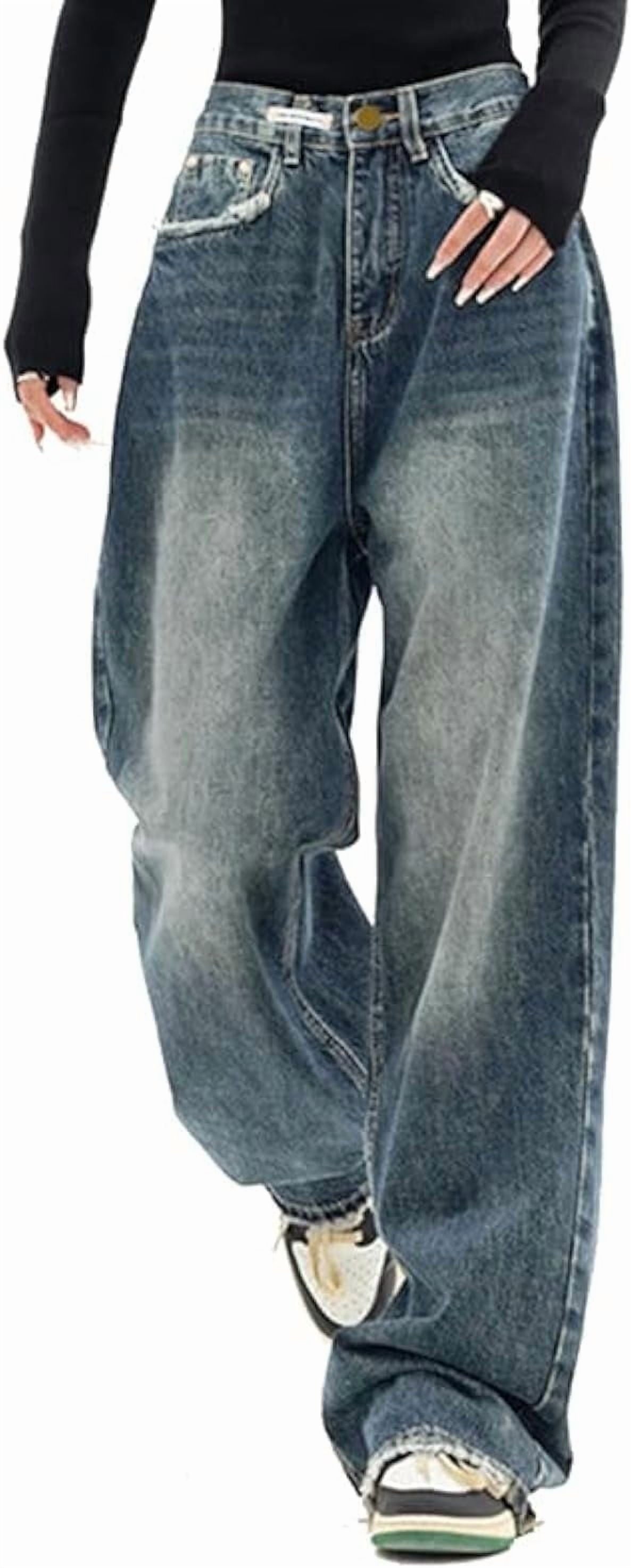 SOMER Women’s Wide Leg Baggy Jeans High Waisted Loose Boyfriend Denim Pants Y2K Vintage Casual Streetwear Trousers Dark Blue