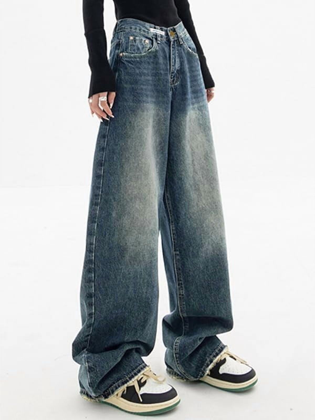 SOMER Women’s Wide Leg Baggy Jeans High Waisted Loose Boyfriend Denim Pants Y2K Vintage Casual Streetwear Trousers Dark Blue