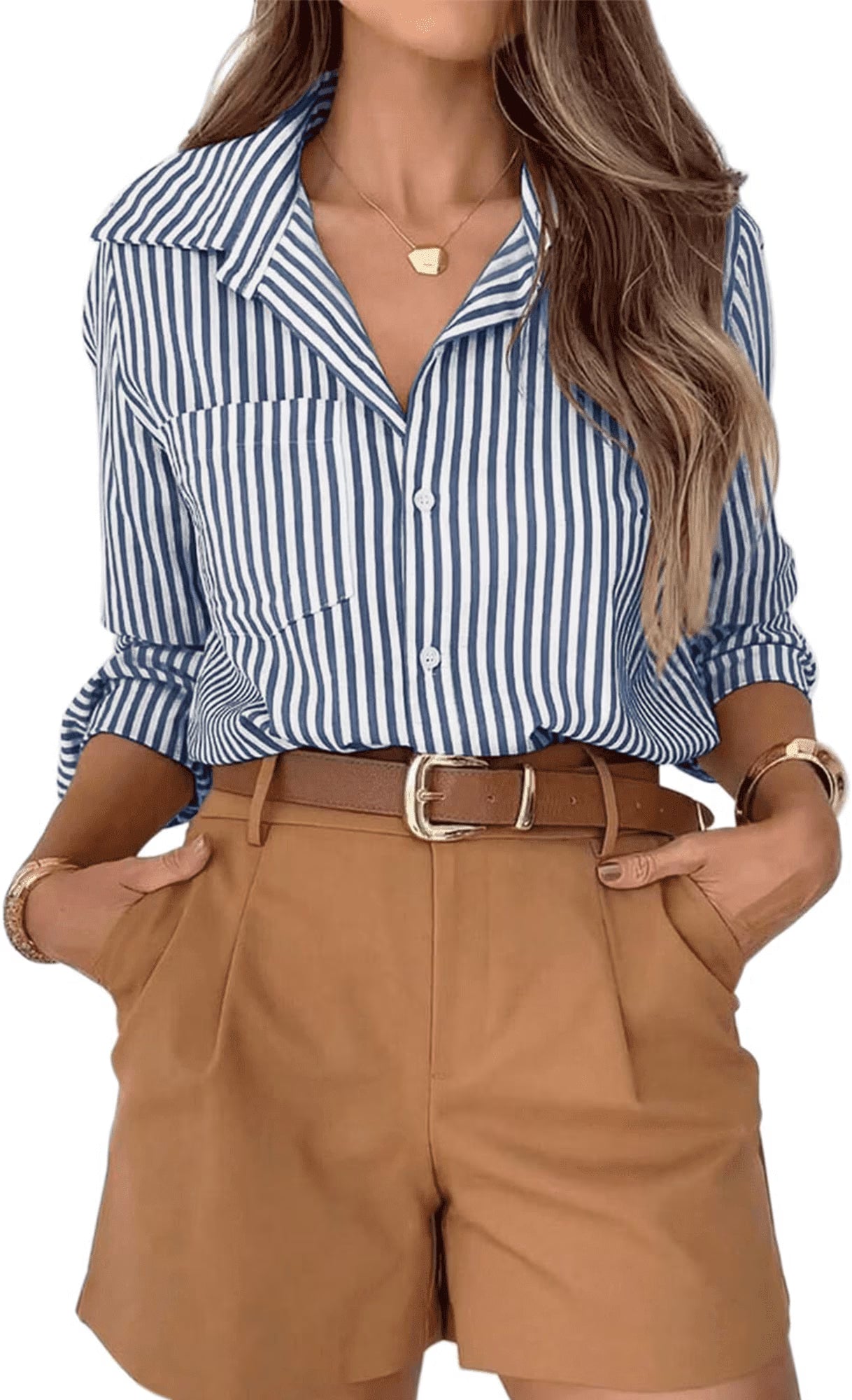 SOMER Striped Button Down Shirts for Women Dress Shirts Long Sleeve Shirts Casual Collared Office Work Shirt with Pocket