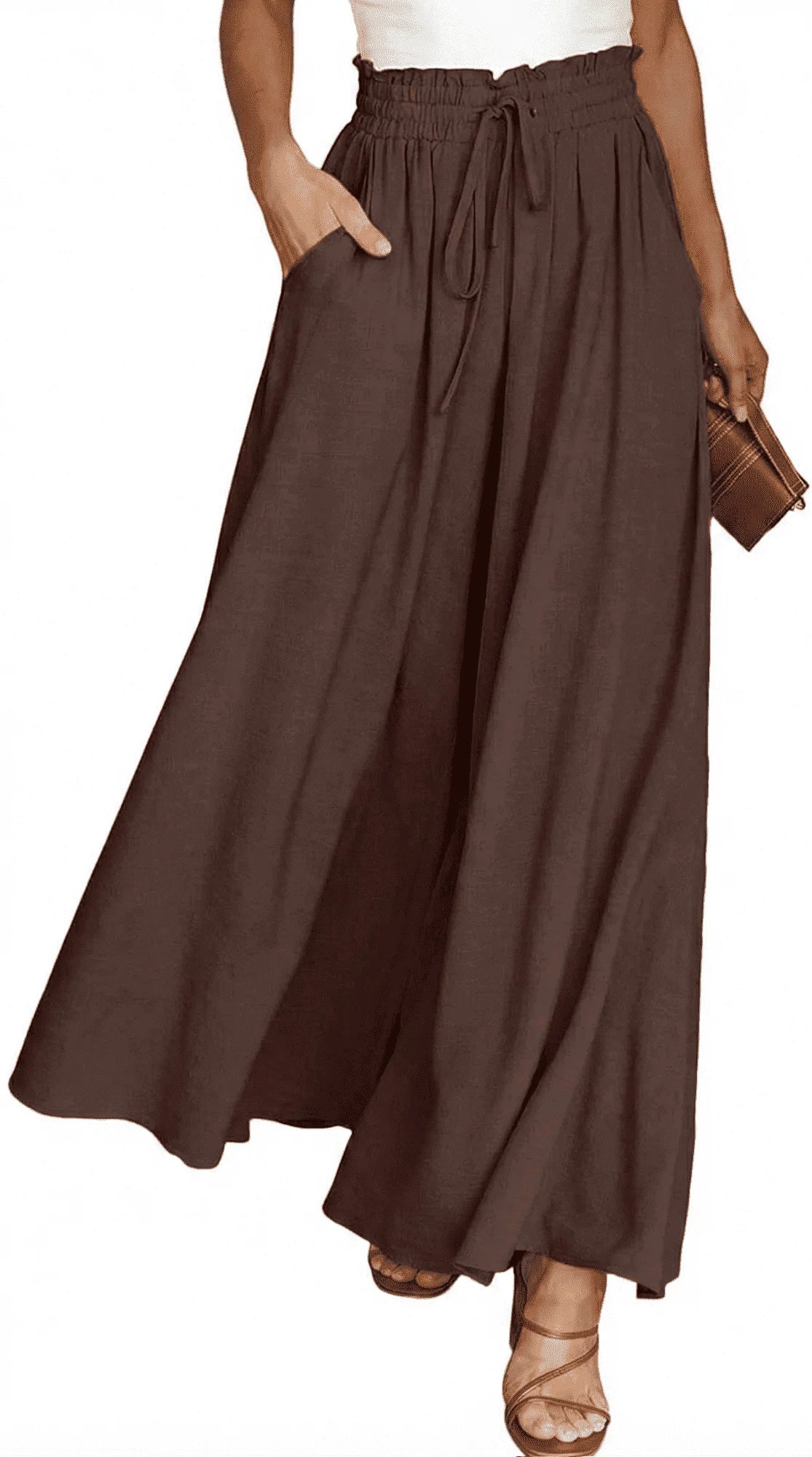 SOMER Pants for Women Flowy Dressy Pant Casual Wide Leg Palazzo Pants Elastic High Waist with Pocket