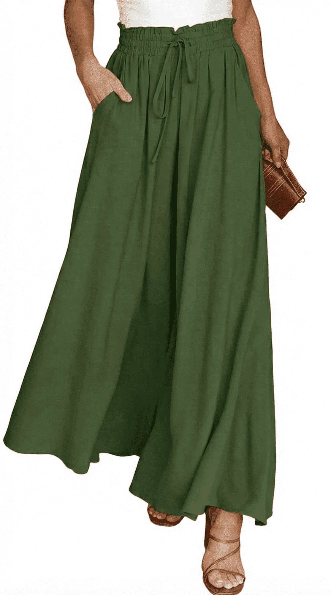 SOMER Pants for Women Flowy Dressy Pant Casual Wide Leg Palazzo Pants Elastic High Waist with Pocket
