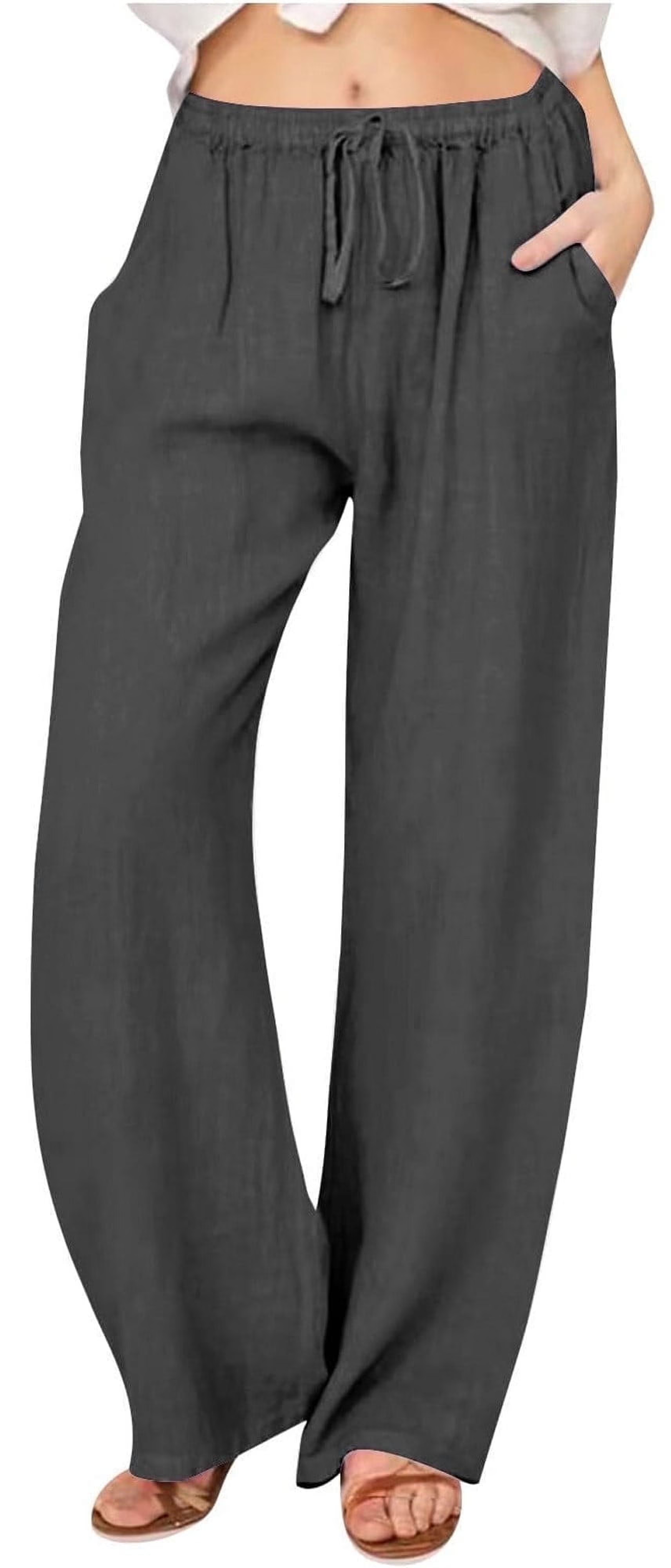 SOMER Pants for Women Flowy Casual Drawstring Waist Wide Leg Loose Cotton Linen Palazzo Pants with Pocket