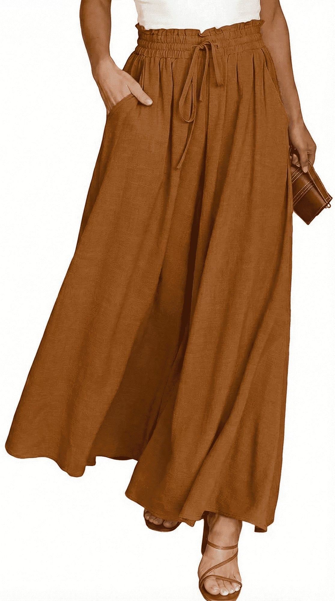 SOMER Pants for Women Flowy Dressy Pant Casual Wide Leg Palazzo Pants Elastic High Waist with Pocket